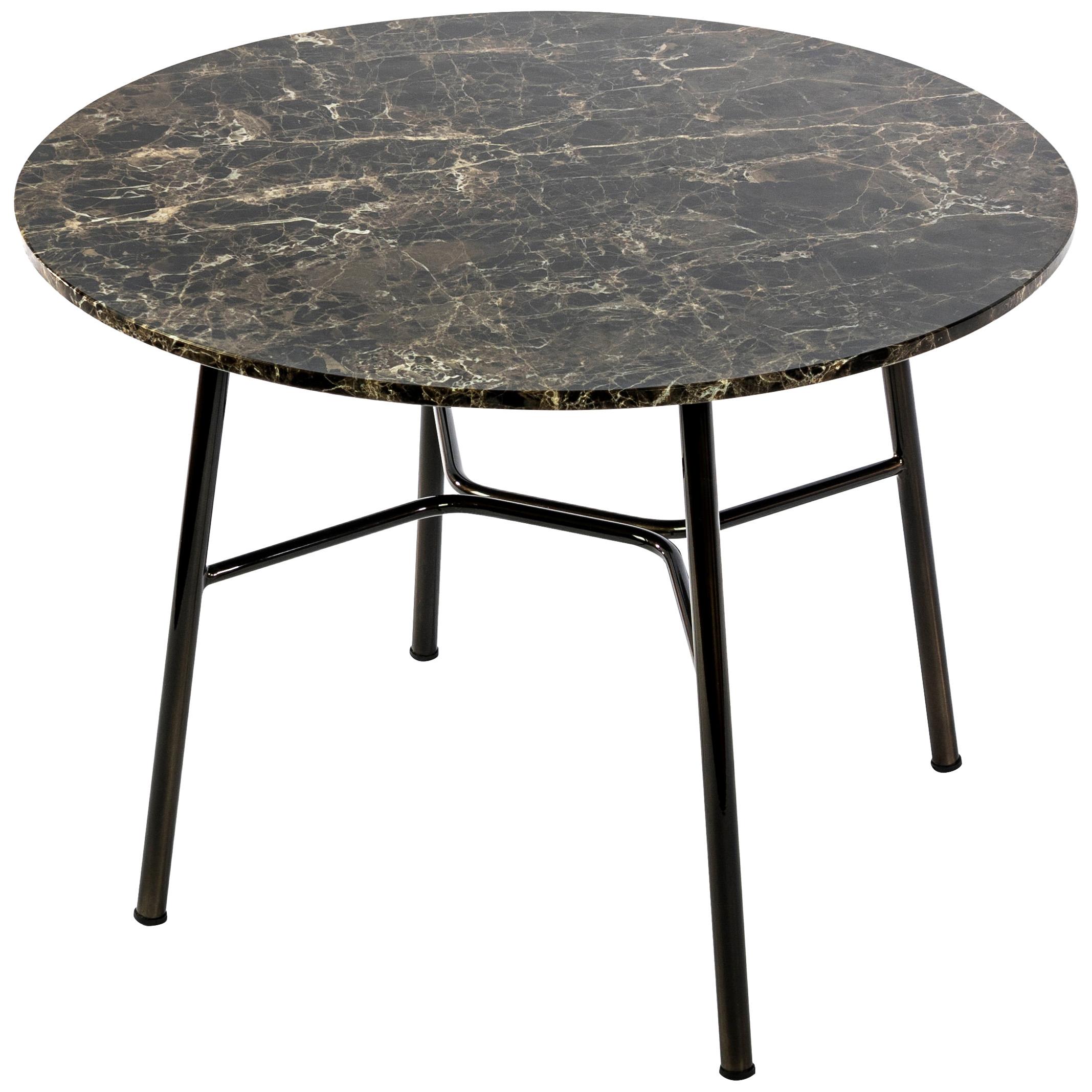 Petite table Yuki, cadre métallique, rond, couleur marron, design, table basse, marbre