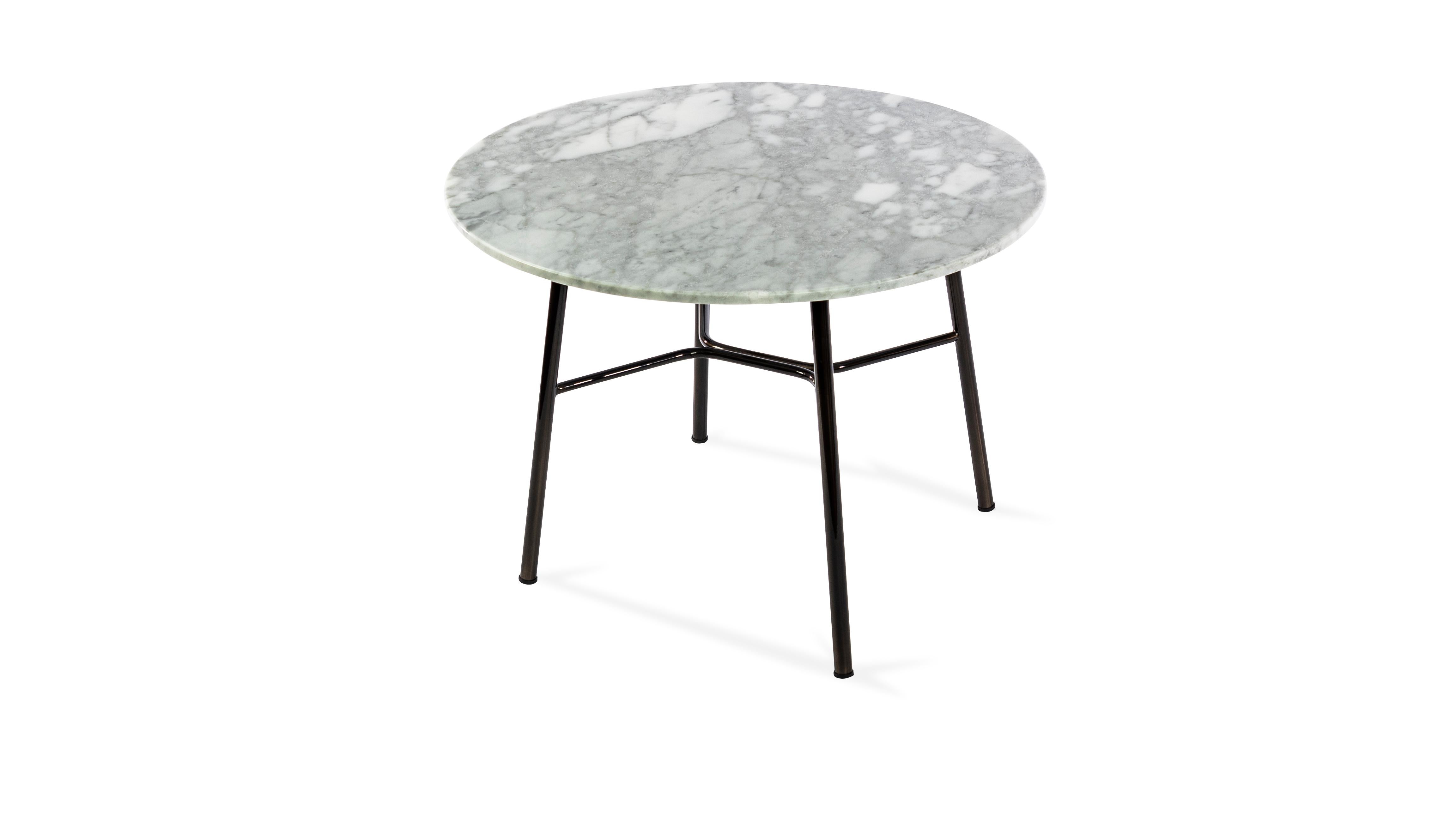 Modern Little Table Yuki, Metal Frame, Round, White Color, Design, Coffee Table, Marble For Sale
