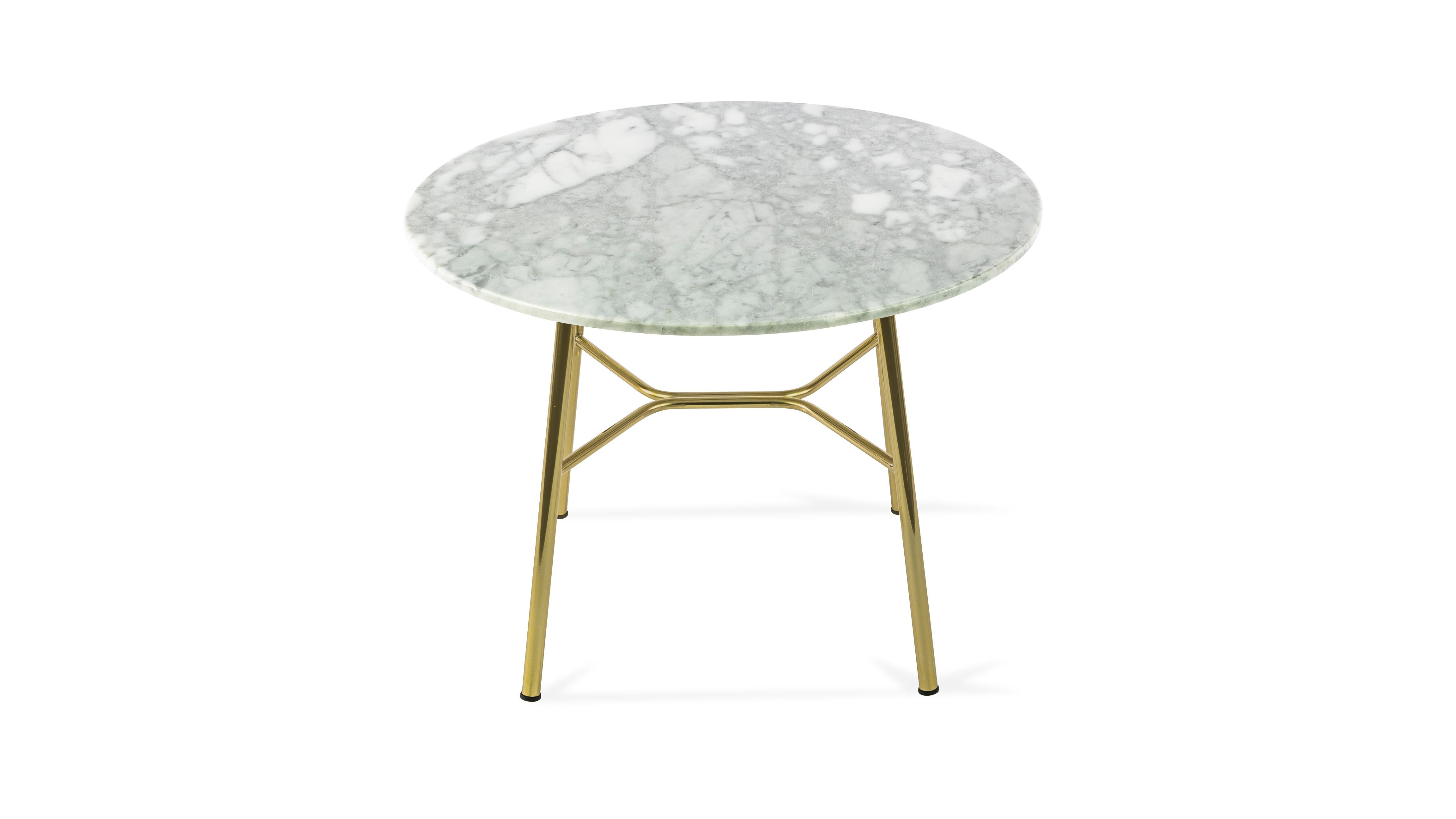 Contemporary Little Table Yuki, Metal Frame, Round, White Color, Design, Coffee Table, Marble For Sale