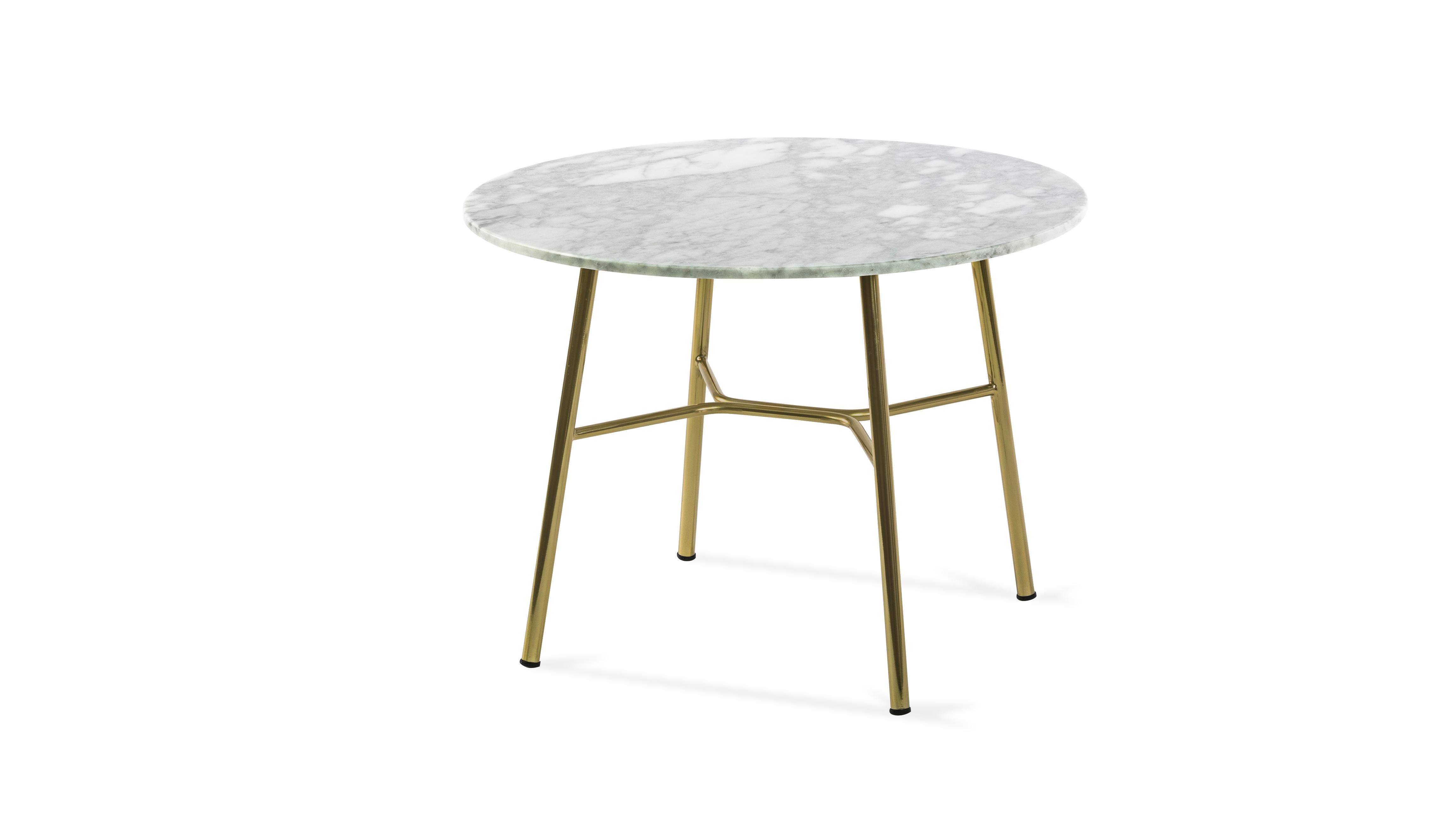Verre Petite table Yuki, cadre métallique, rond, couleur blanche, design, table basse, marbre en vente