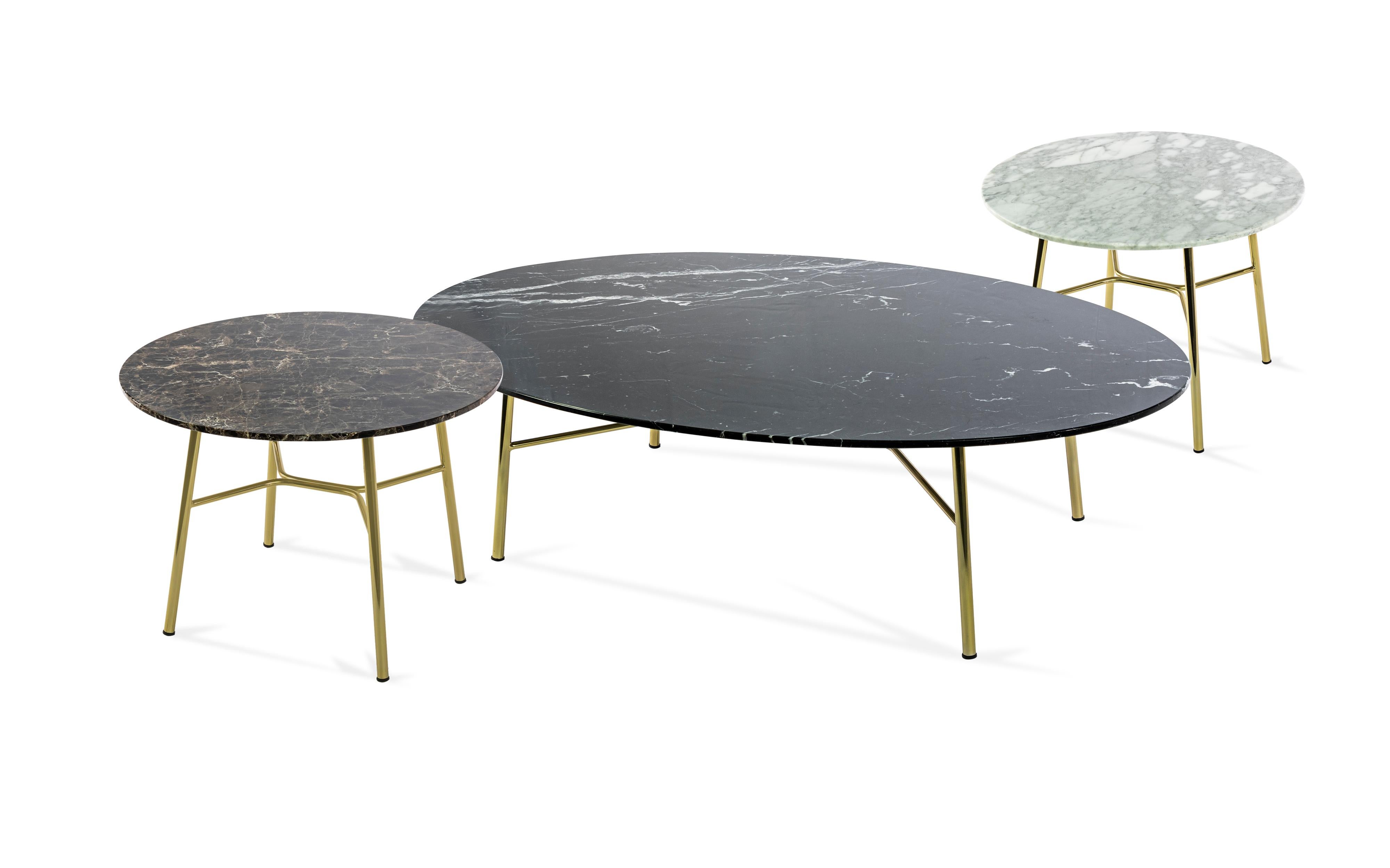 Petite table Yuki, cadre métallique, rond, couleur blanche, design, table basse, marbre en vente 2