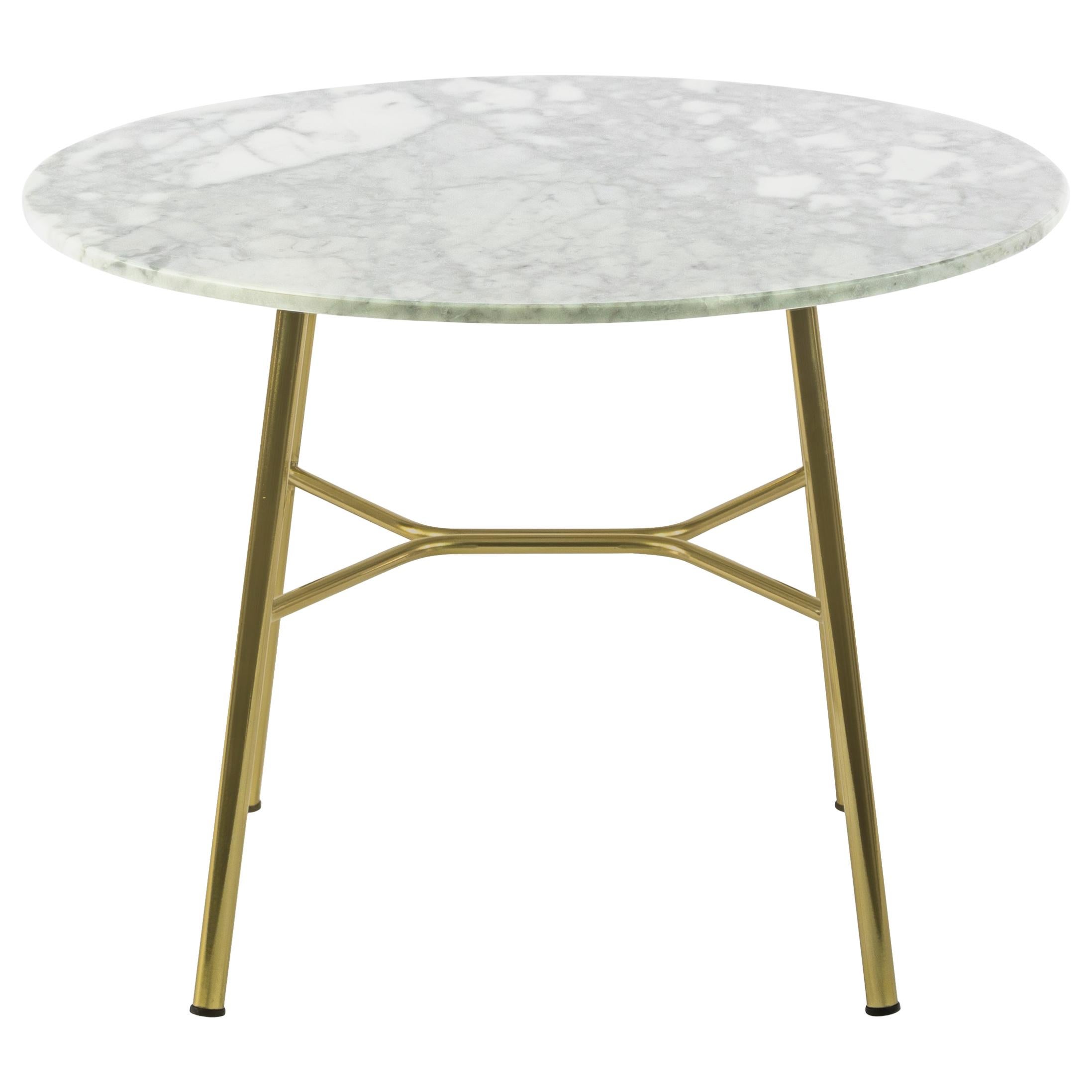 Petite table Yuki, cadre métallique, rond, couleur blanche, design, table basse, marbre