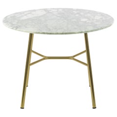 Petite table Yuki, cadre métallique, rond, couleur blanche, design, table basse, marbre