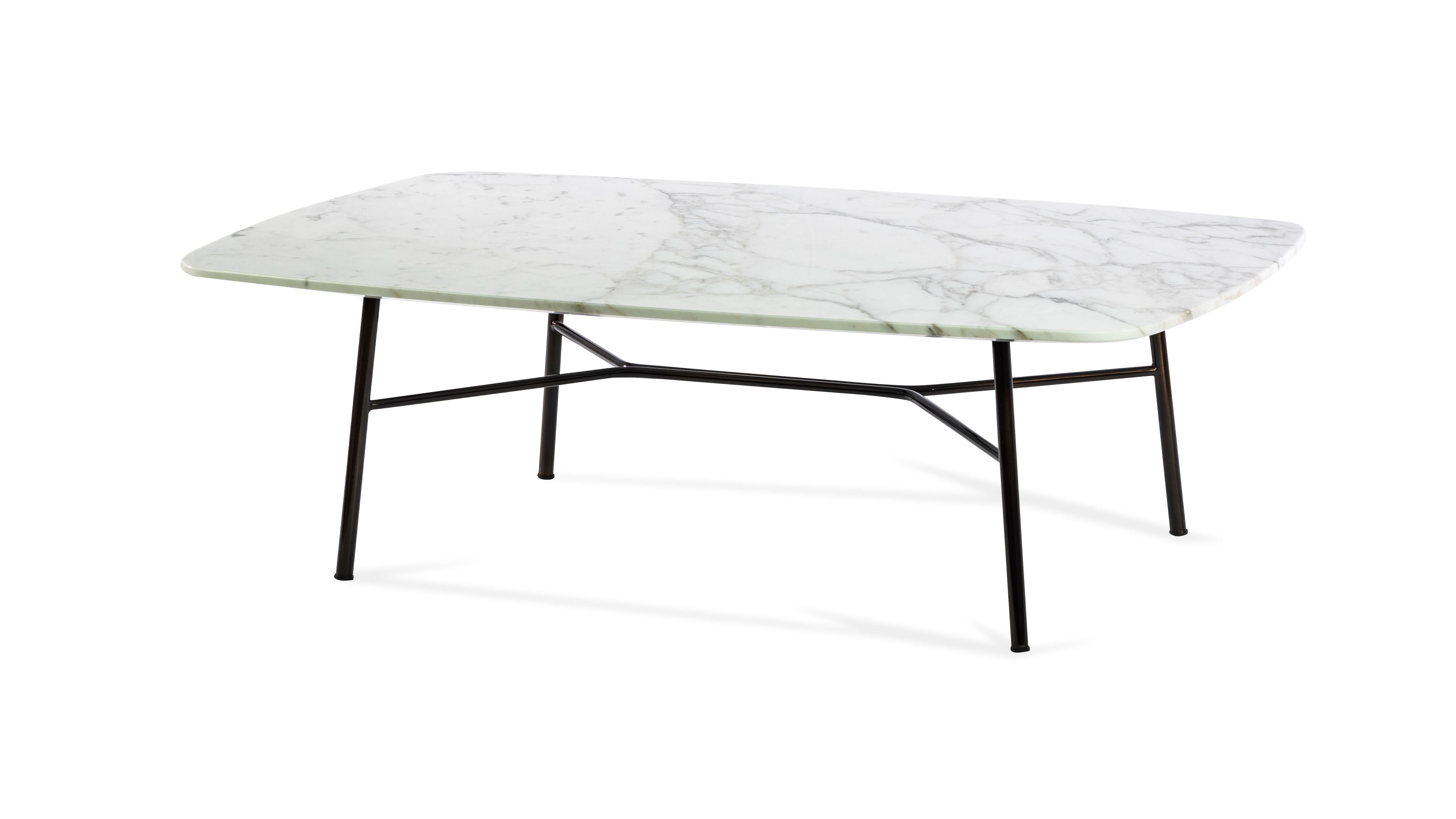 Moderne Petite table Yuki, cadre en métal, couleur blanche, design, table basse, verre, marbre en vente