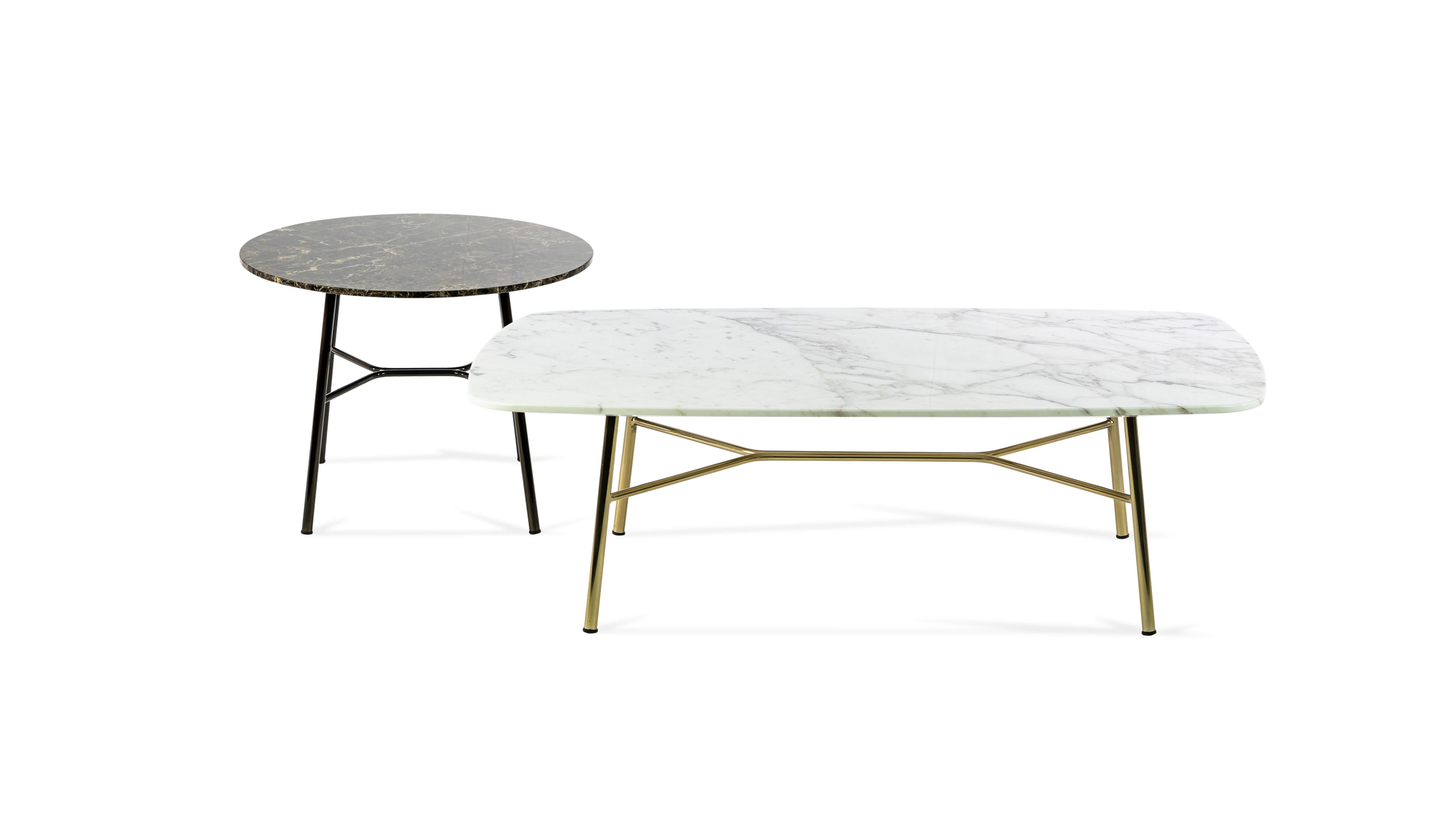 Italian Little Table Yuki, Metal Frame, White Color, Design, Coffee Table, Glass, Marble For Sale