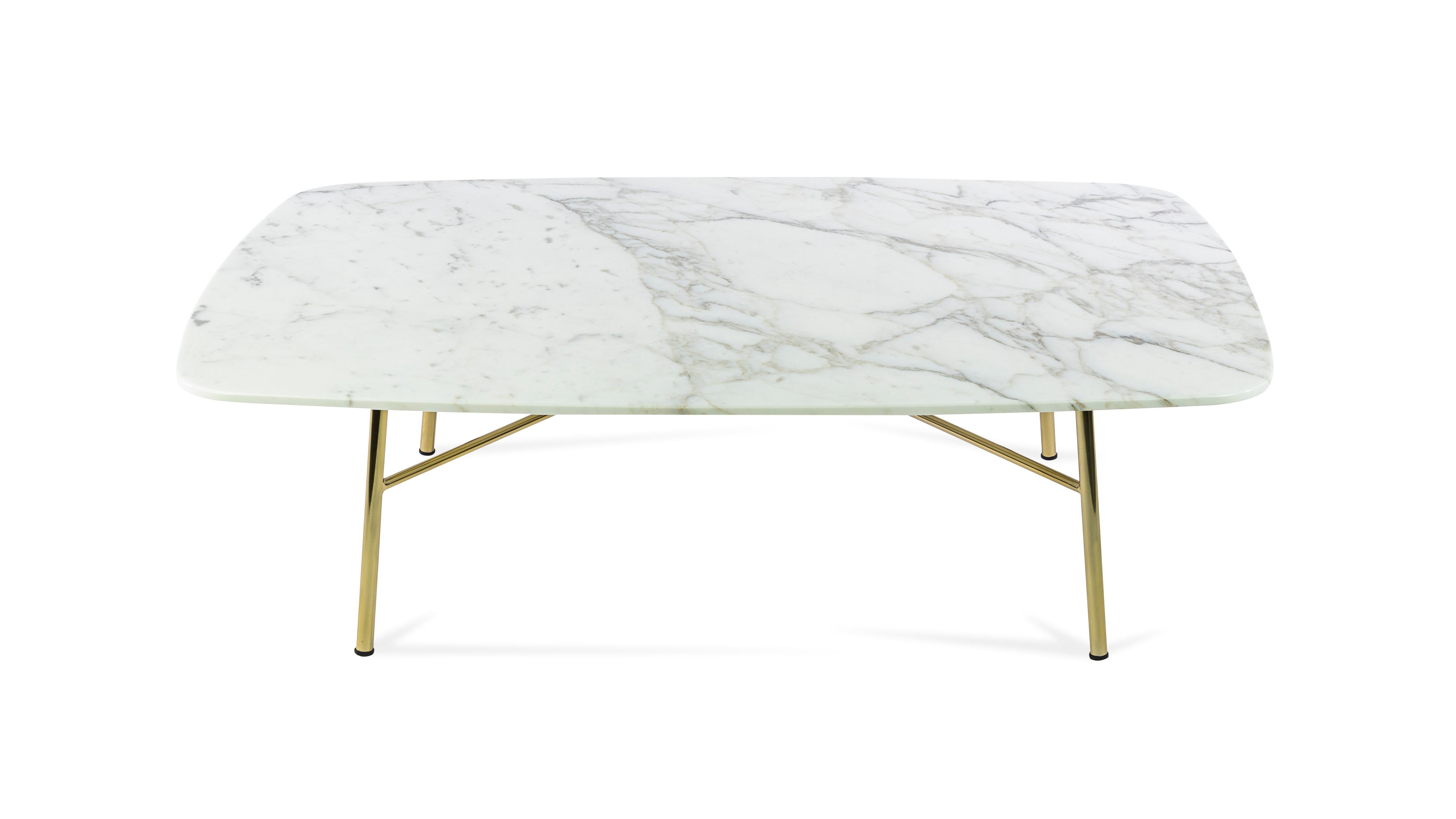 Little Table Yuki, Metal Frame, White Color, Design, Coffee Table, Glass, Marble In New Condition For Sale In MARANO VICENTINO, IT