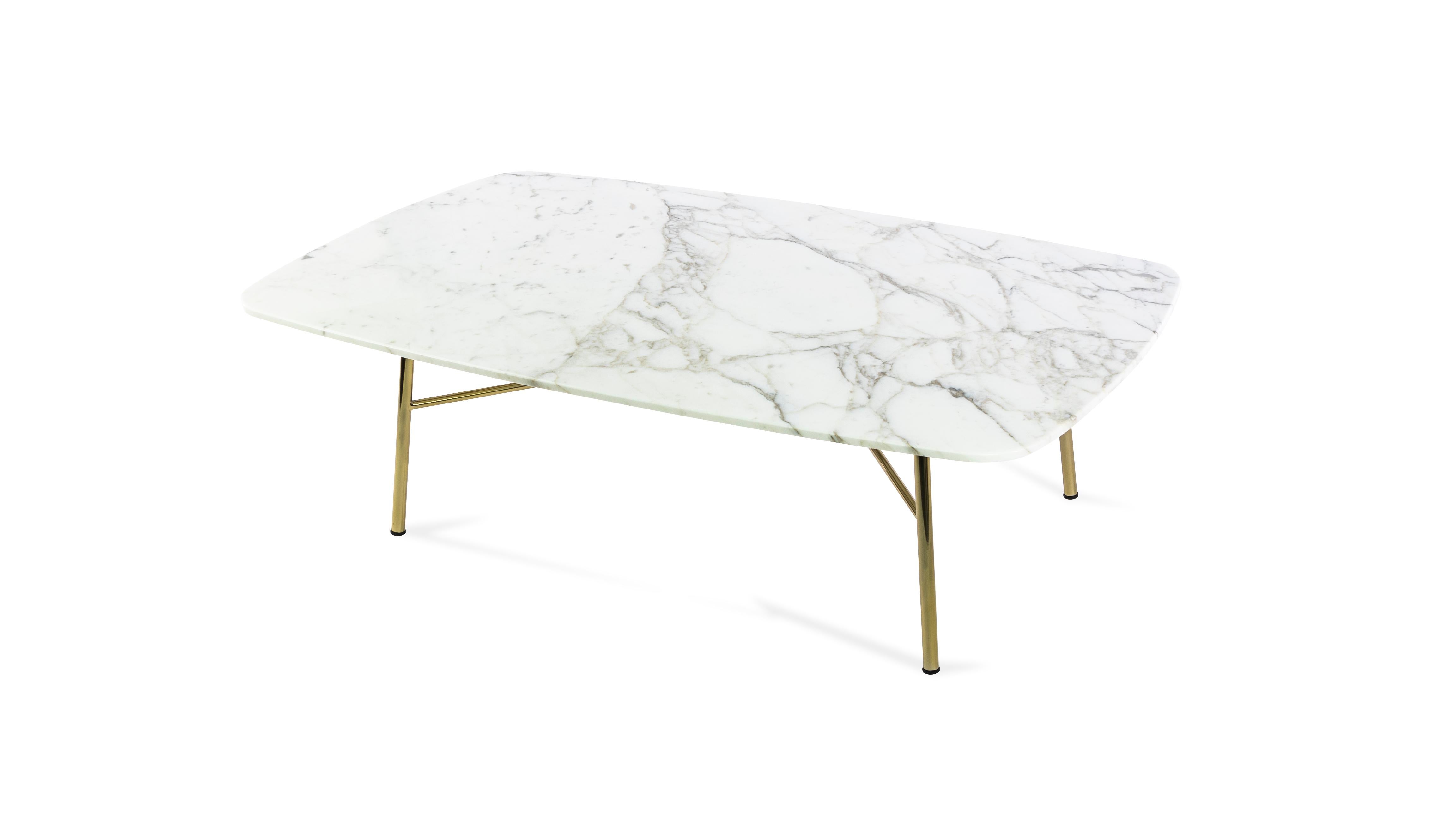 Contemporary Little Table Yuki, Metal Frame, White Color, Design, Coffee Table, Glass, Marble For Sale