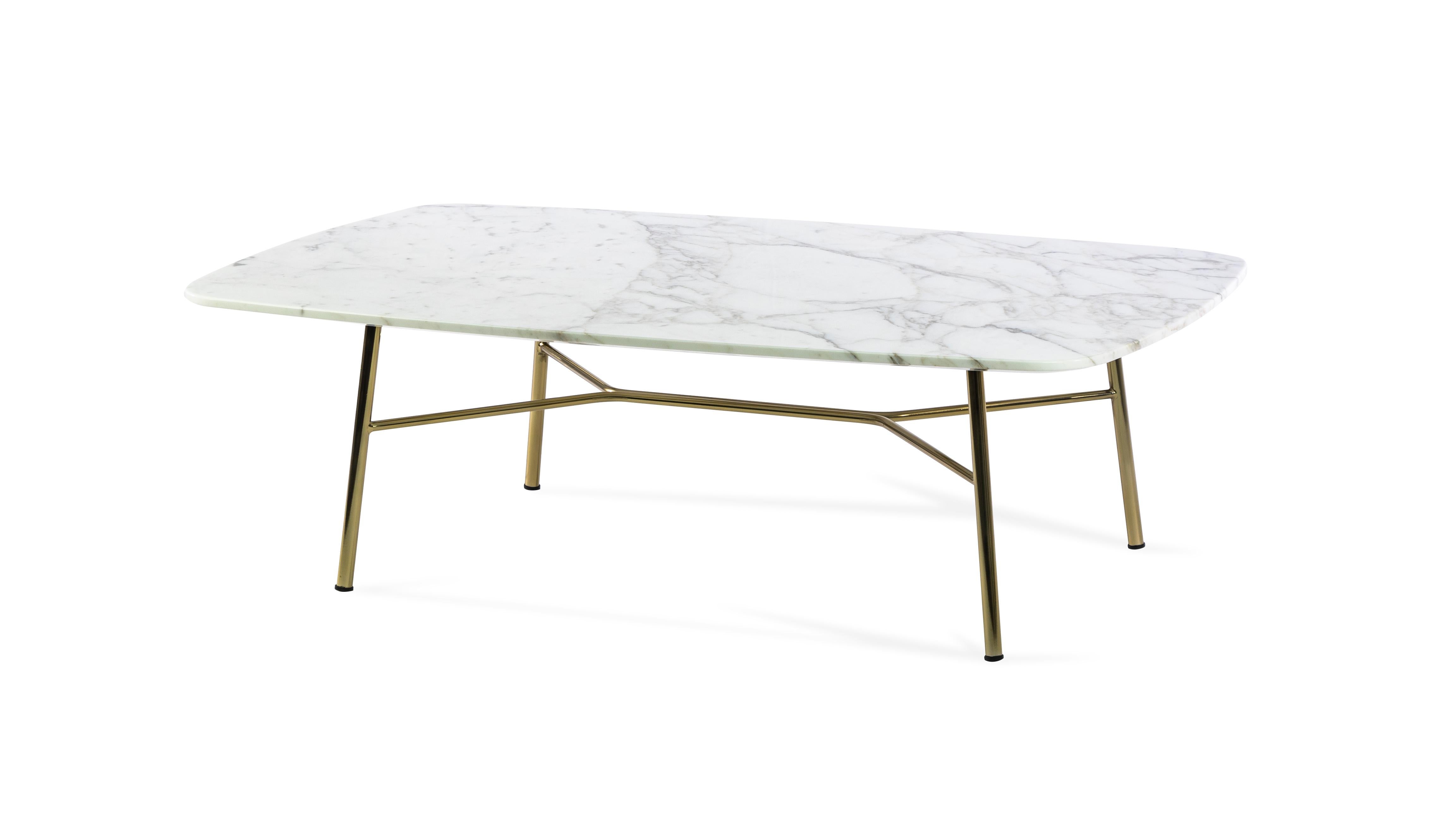 Little Table Yuki, Metal Frame, White Color, Design, Coffee Table, Glass, Marble For Sale 1