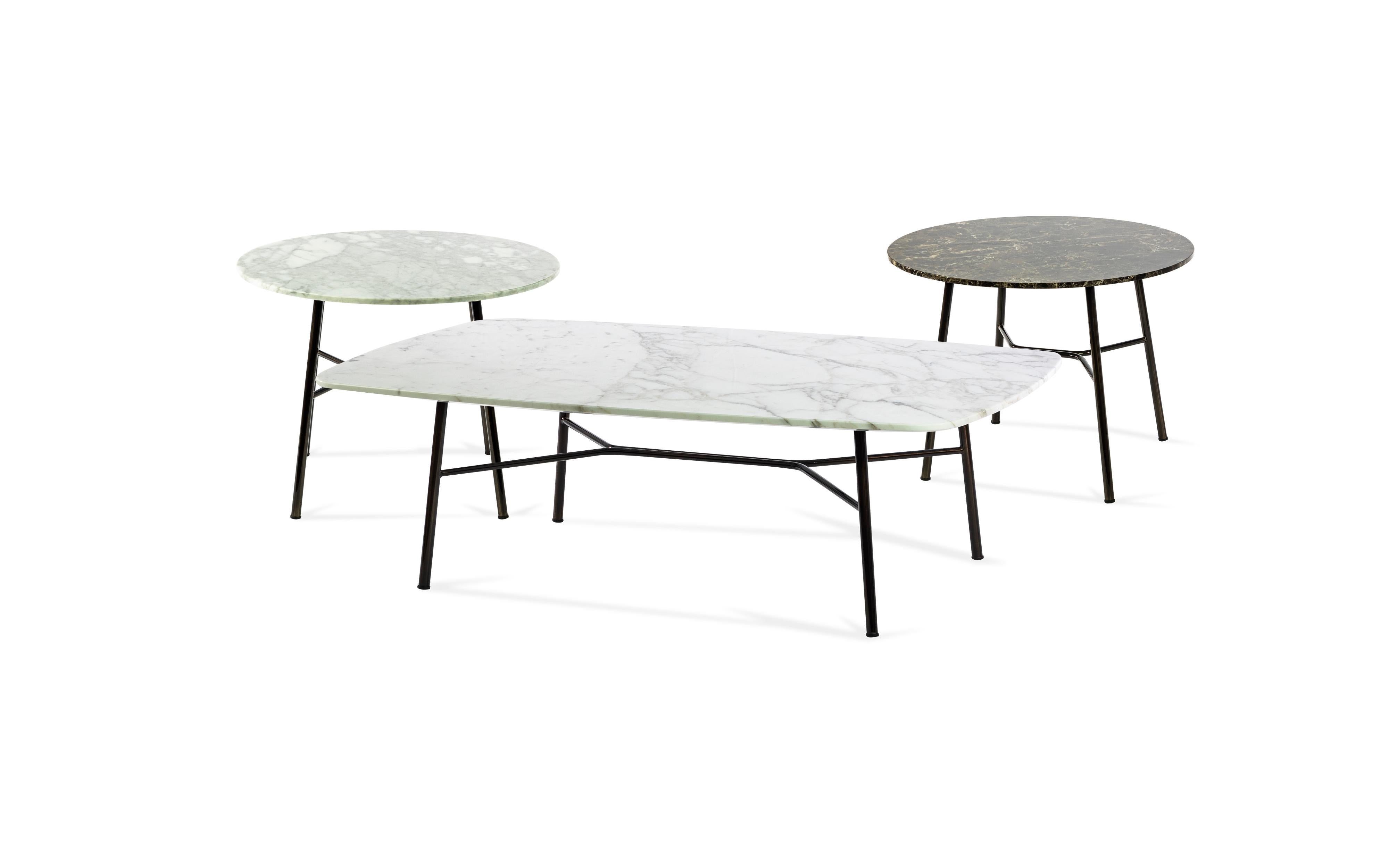 Little Table Yuki, Metal Frame, White Color, Design, Coffee Table, Glass, Marble For Sale 2