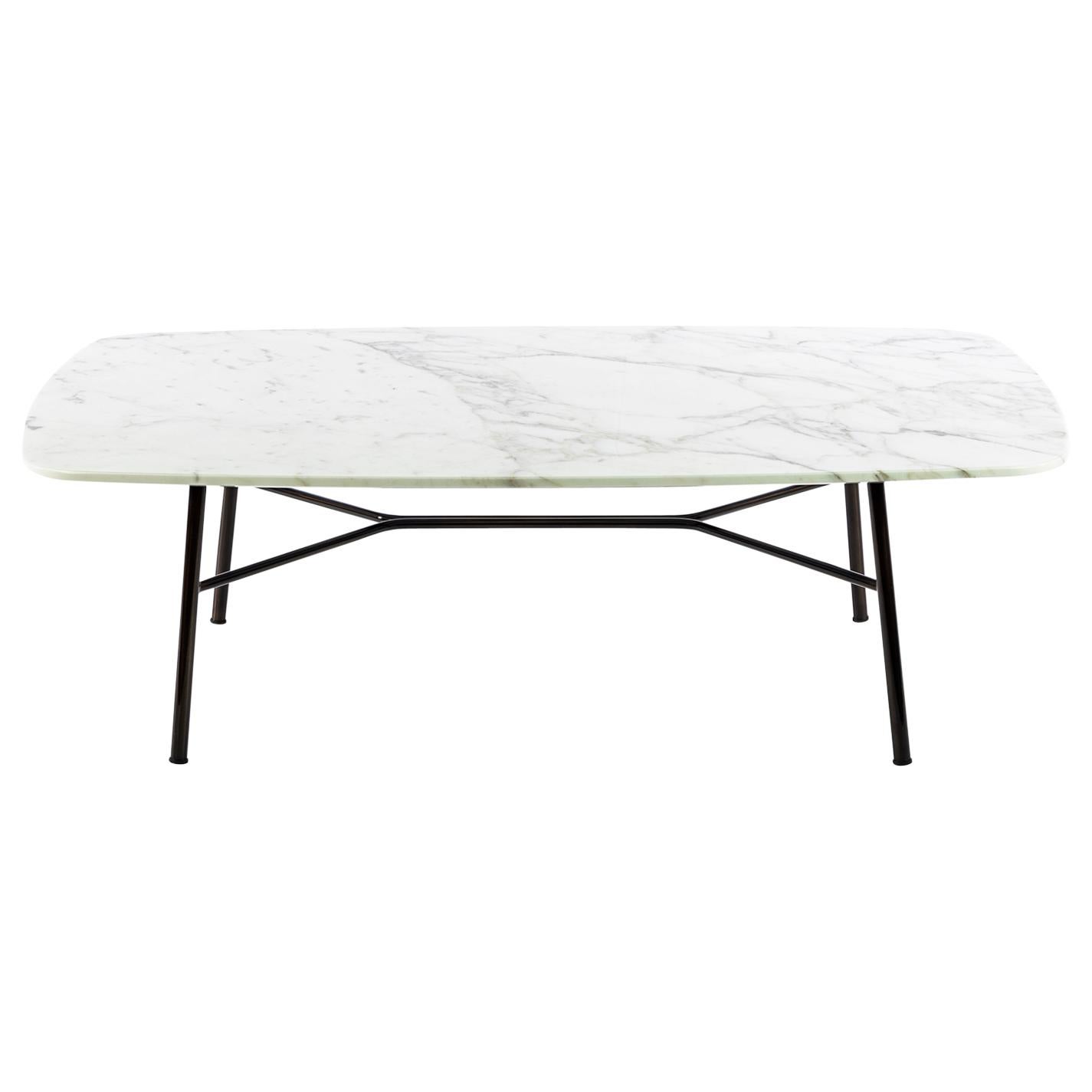 Petite table Yuki, cadre en métal, couleur blanche, design, table basse, verre, marbre