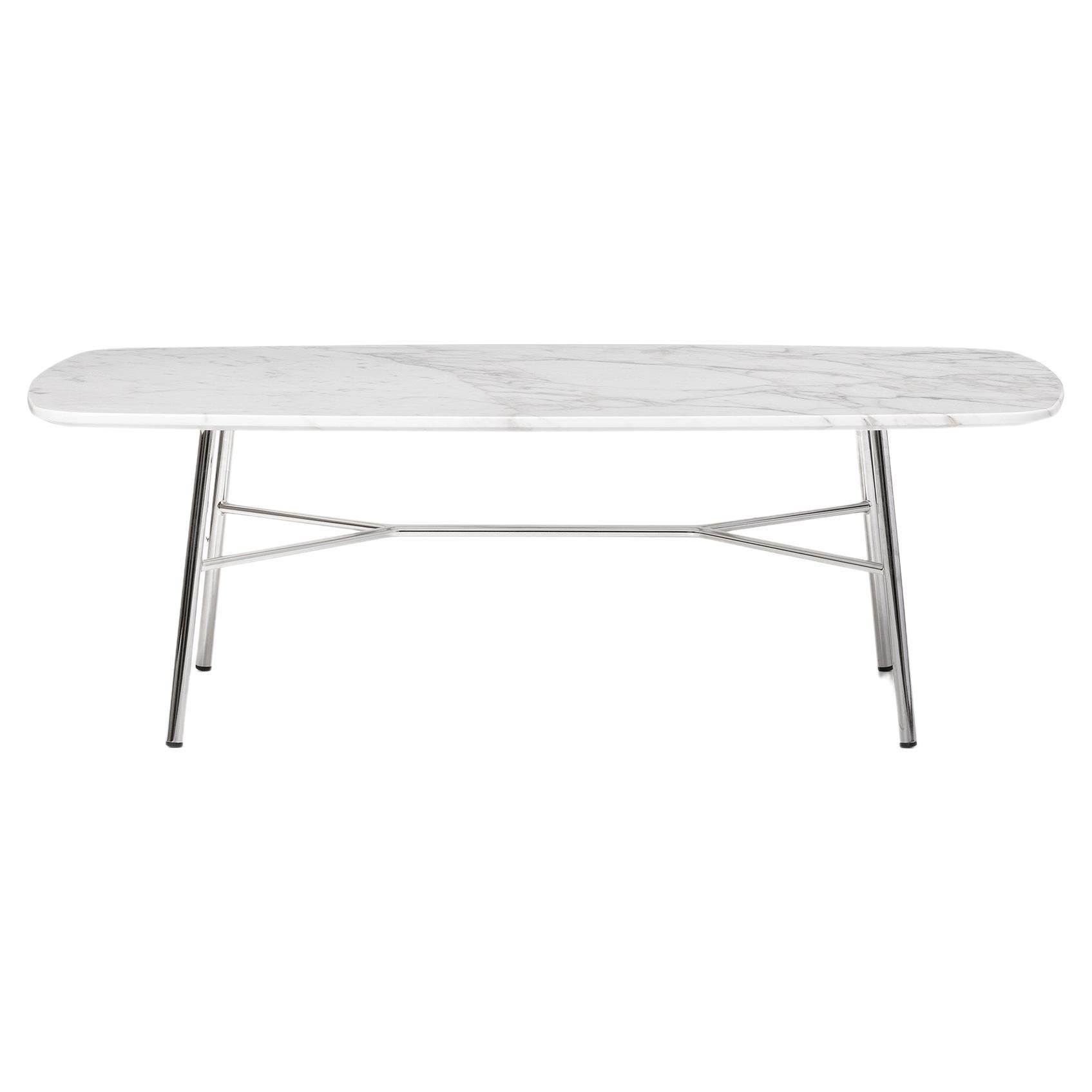 Coffee table, with metal frame, painted in standard or special colors, top available in glass ceramic color white Calacatta marble, measures: 110 x 70 cm.
Whether it’s square, rectangular, oval or round, Yuki Little Table comes in several shapes,