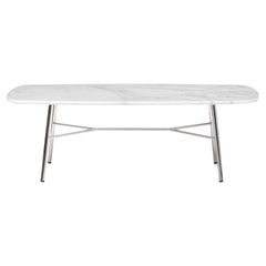 Little Table Yuki, Metal Frame, White Color, Design, Coffee Table, Glass, ovale