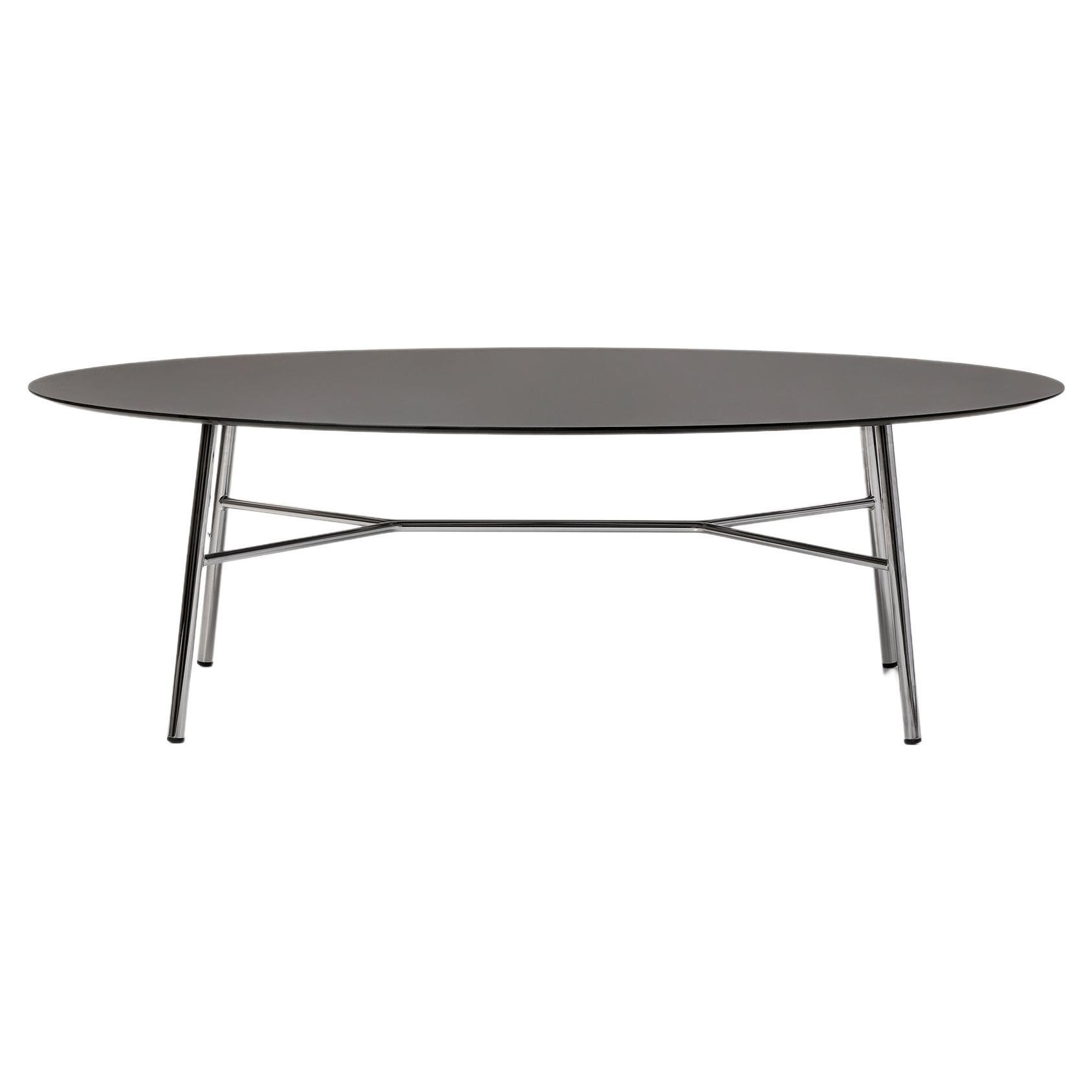 Kleiner Tisch Yuki, Metallrahmen, weiße Farbe, Design, Couchtisch, Glas, Ovale