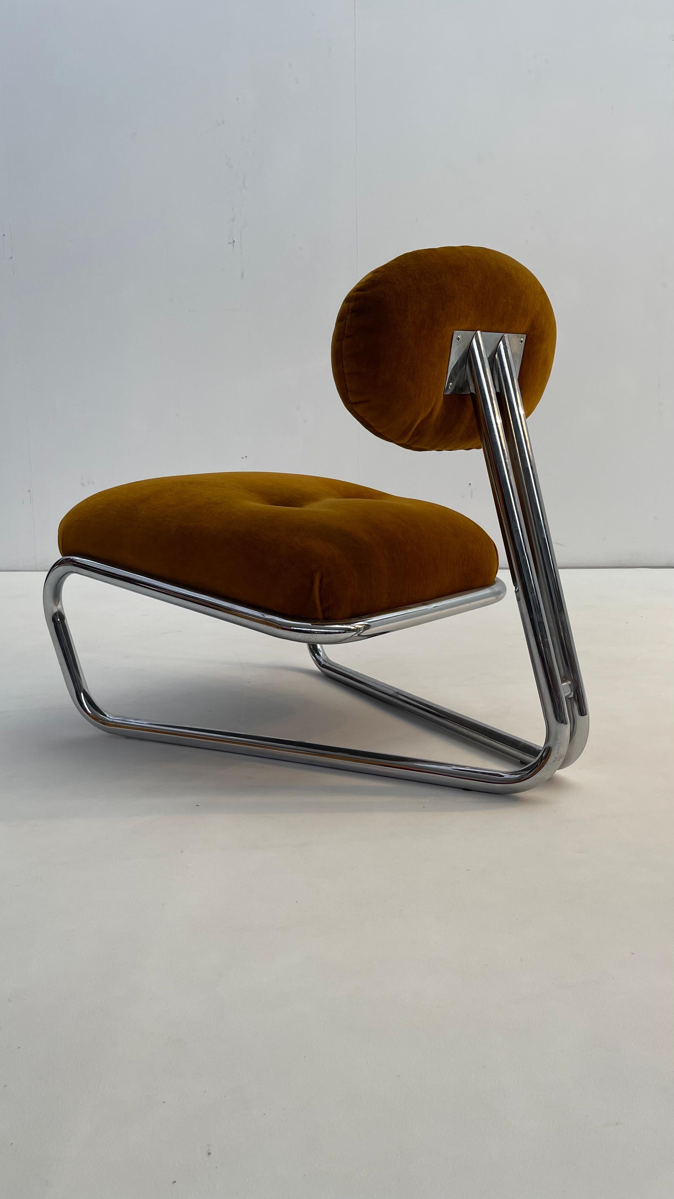 Velvet Little tubular lounge chair in rusty orange velvet For Sale