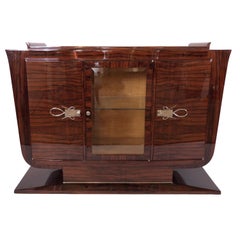Antique Little Tulip Shaped Art Deco Sideboard with Vitrine Showcase in the Middle