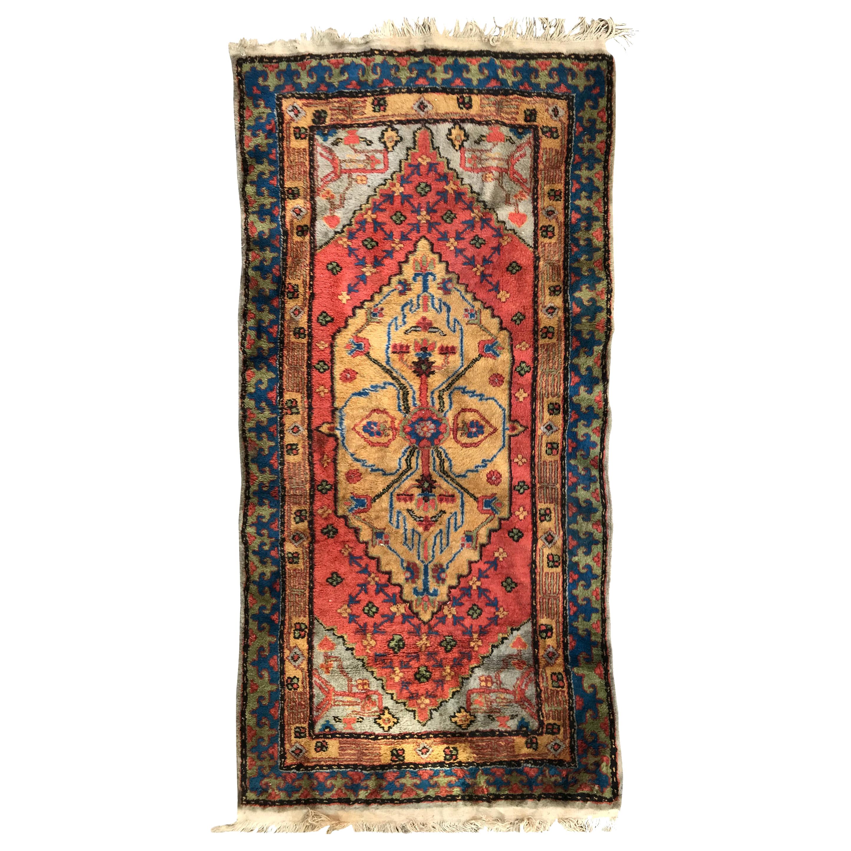 Little Vintage Sinkiang Rug, Antique Persian Style Rugs, 20th Century Carpets