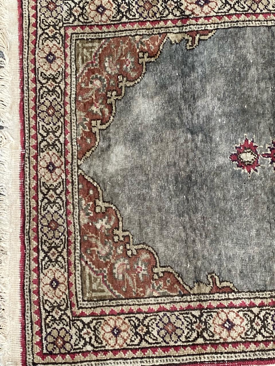 Oushak Bobyrug’s Little Vintage Turkish Kayseri Silk and Cotton Rug For Sale