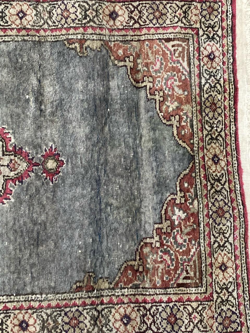 Hand-Knotted Bobyrug’s Little Vintage Turkish Kayseri Silk and Cotton Rug For Sale