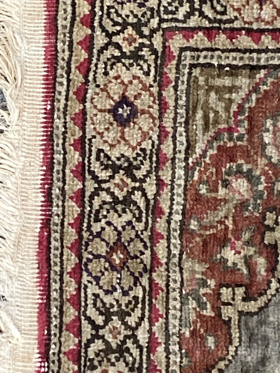 Bobyrug’s Little Vintage Turkish Kayseri Silk and Cotton Rug For Sale 2