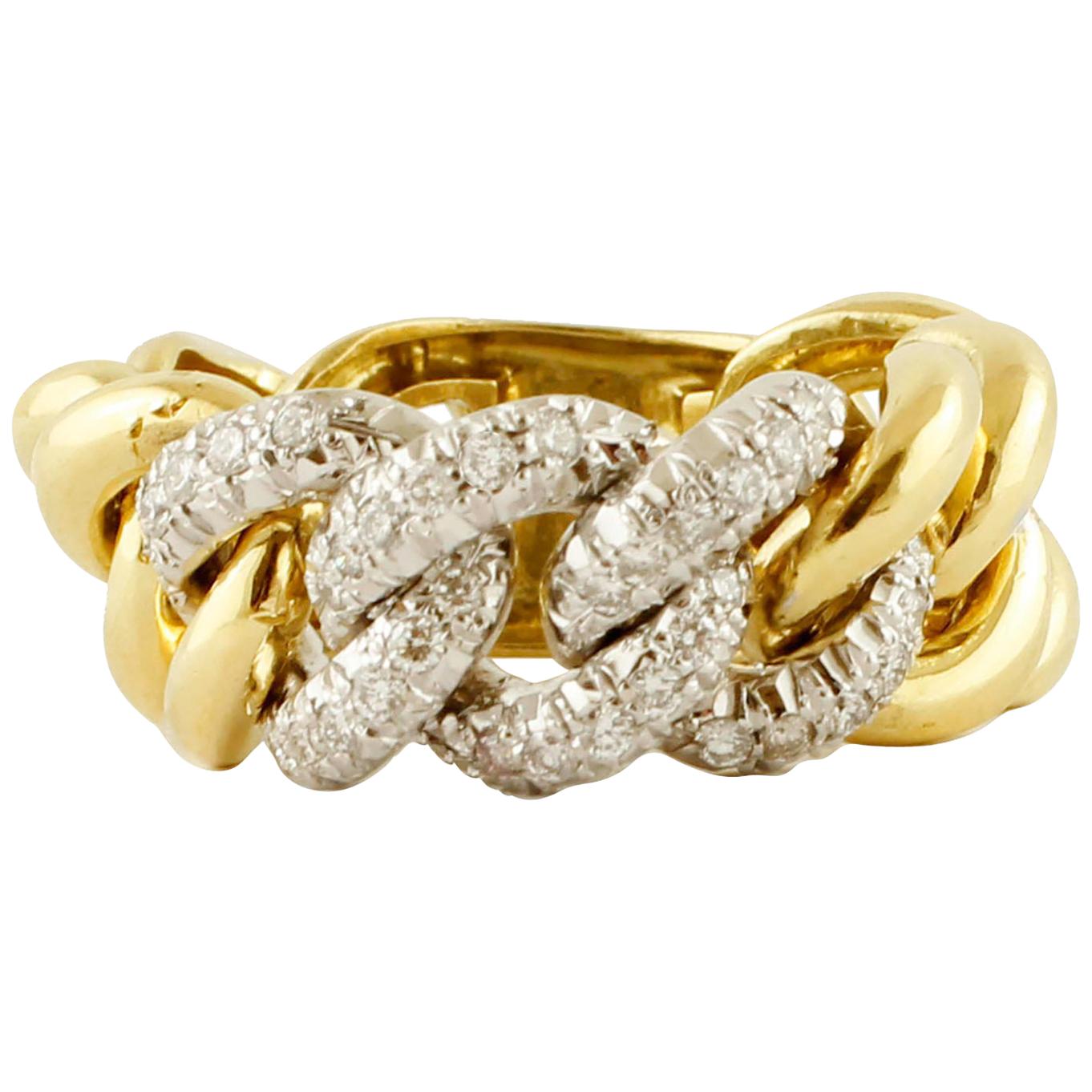 Little White Diamonds, 18 Karat Yellow and White Gold Groumette Model Ring