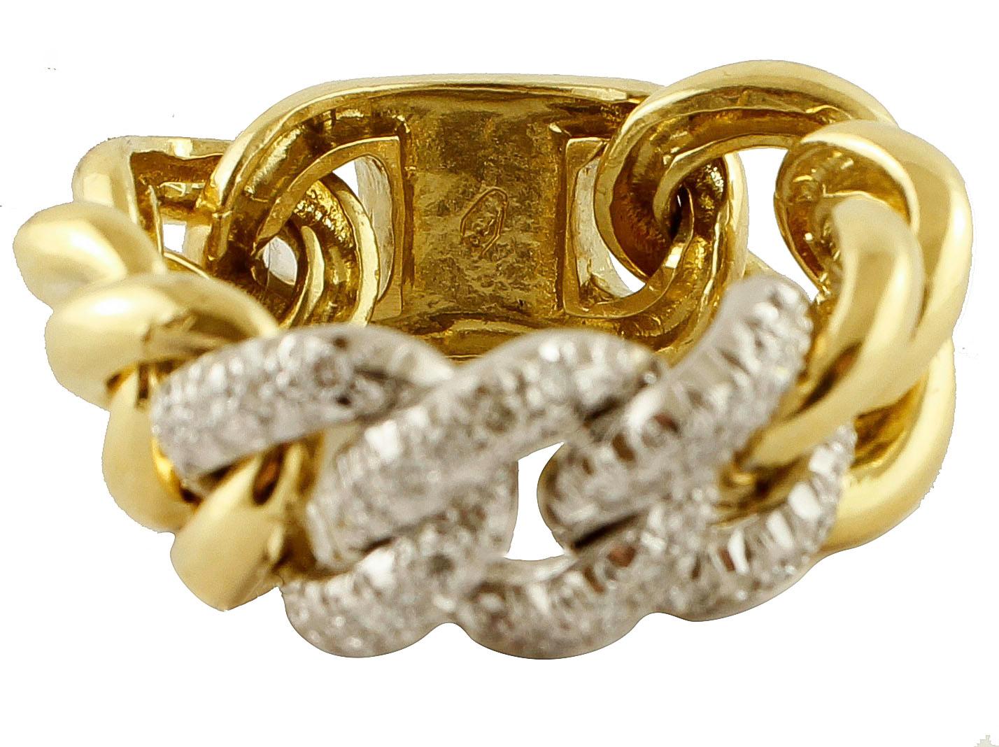 Modern Little White Diamonds, 18 Karat Yellow and White Gold Groumette Model Ring