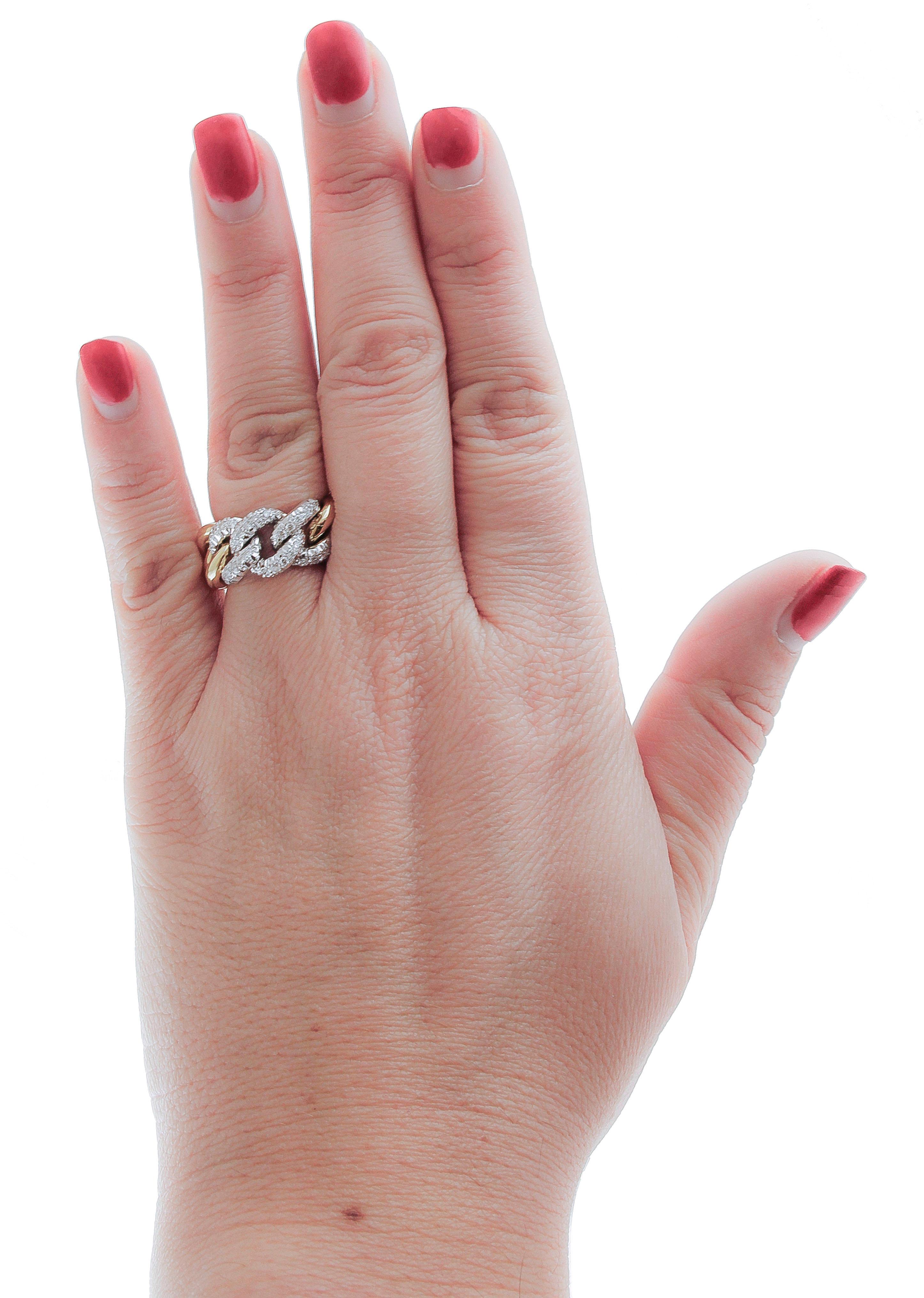 Women's or Men's Little White Diamonds, 18 Karat Yellow and White Gold Groumette Model Ring