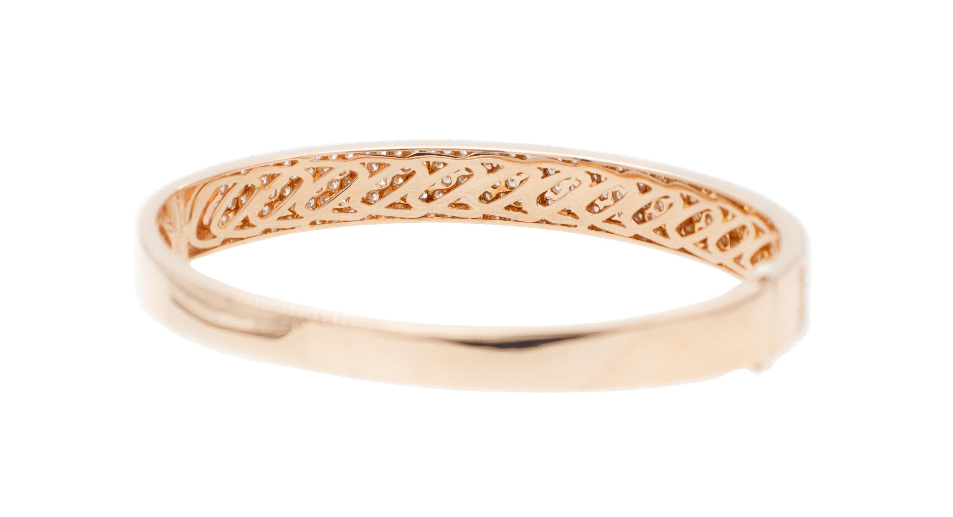 Modern Little White Diamonds, 18kt Rose Gold Bangle Bracelet