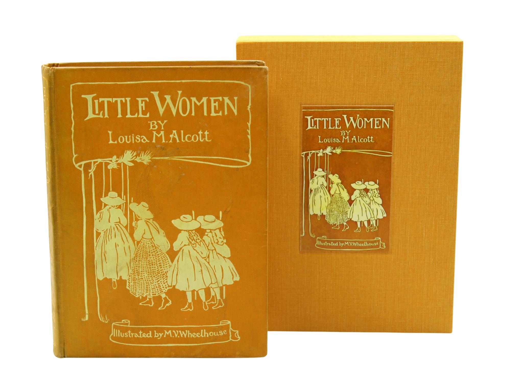 Alcott, Louisa May. Piccole donne. Illustrato da M.V. Wheelhouse. Londra: G. Bell and Sons, 1925. In cartoncino originale arancione, stampato in oro sul fronte e sul dorso. Nuova custodia d'archivio in tinta. 
Viene presentata un'affascinante