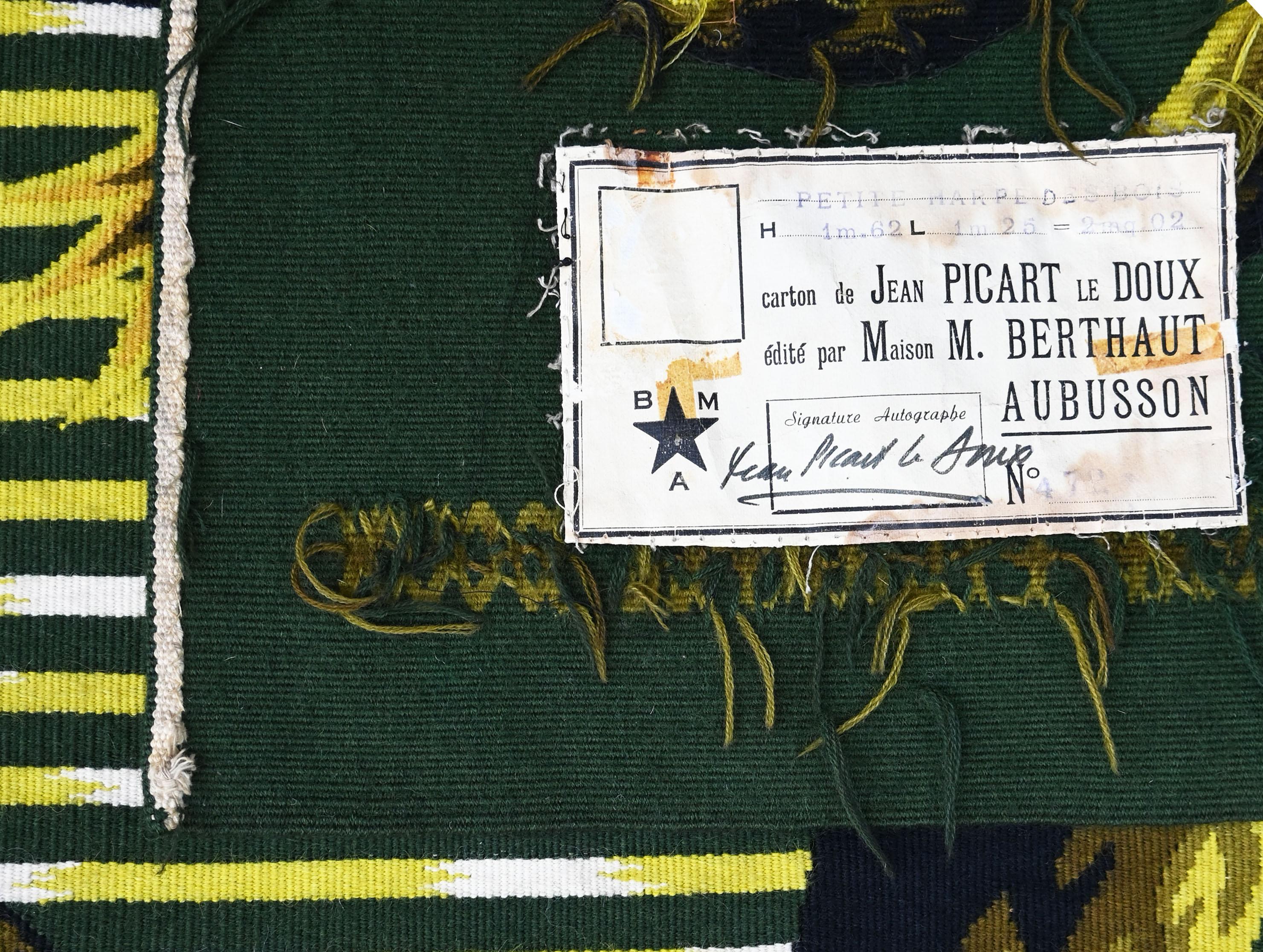 Wool Little Wood Harp, Jean Picart Le Doux - French Aubusson Maison Berthaut - N 1536 For Sale