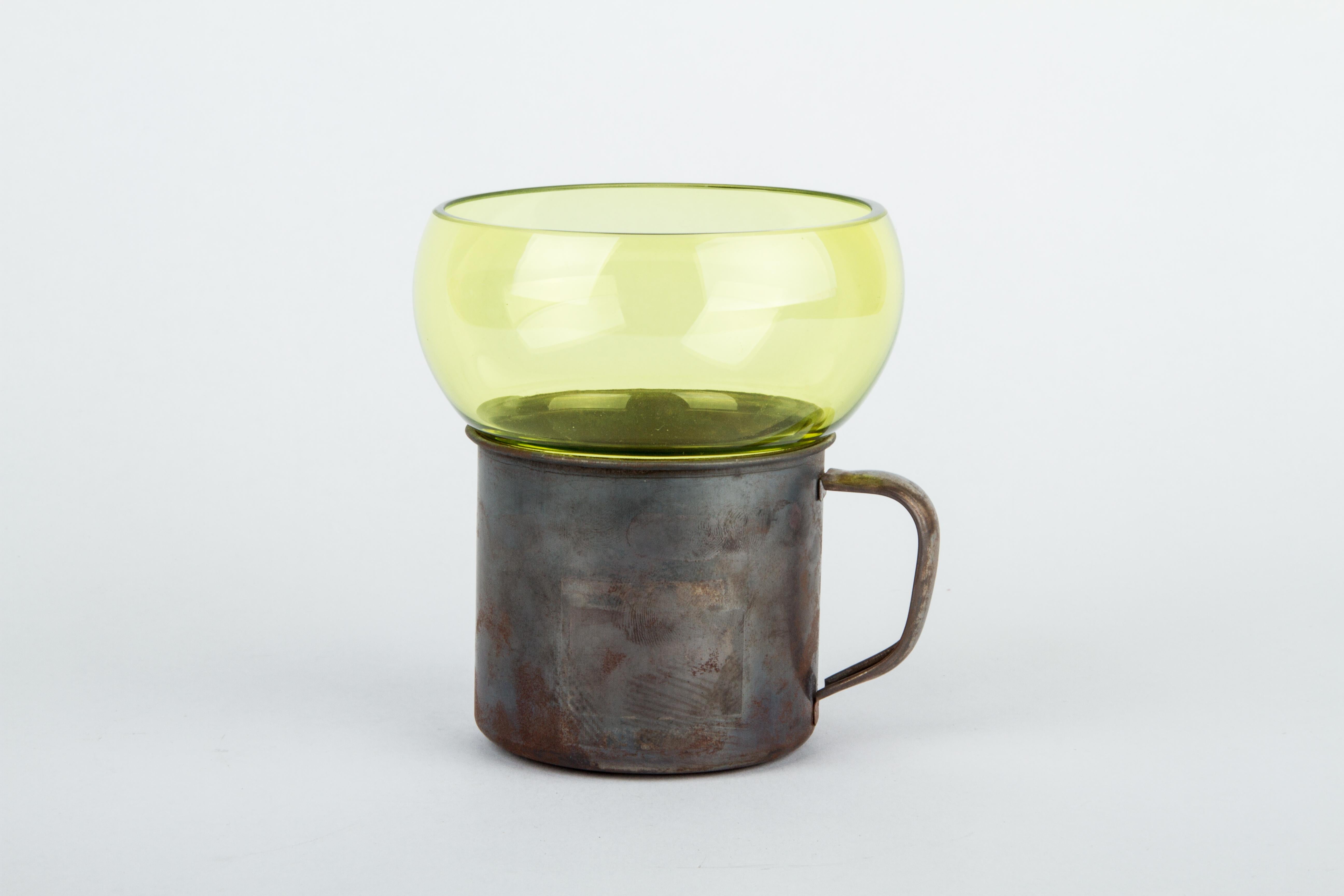 Mexican Little Yellow Glass Mug Blown in Nouvel Studio For Sale