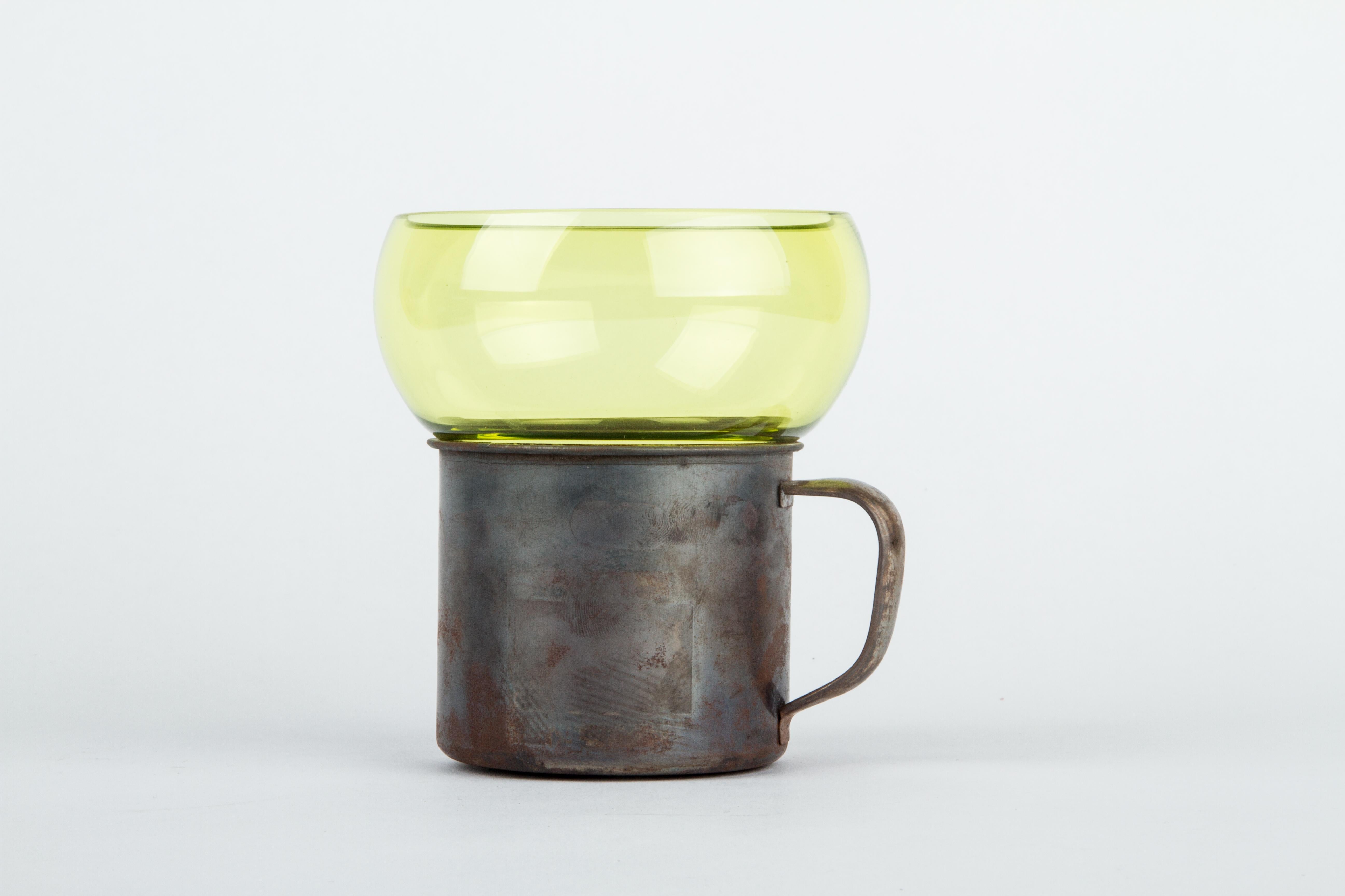 Contemporary Little Yellow Glass Mug Blown in Nouvel Studio For Sale