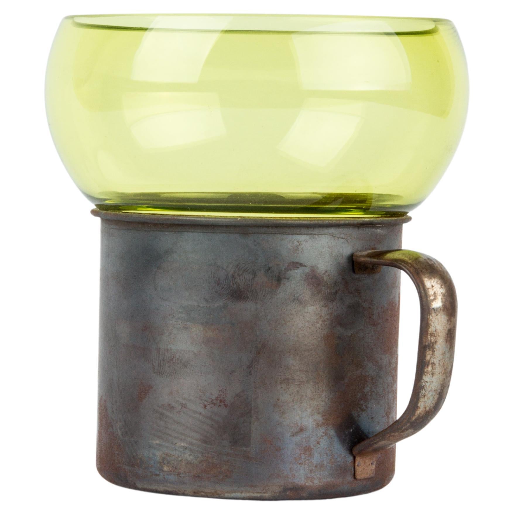 Little Yellow Glass Mug Blown in Nouvel Studio For Sale