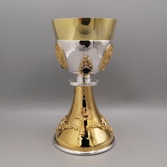 Liturgical chalice in two-tone 800 solid silver with semiprecious stones