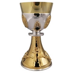 Vintage Liturgical chalice in two-tone 800 solid silver with semiprecious stones