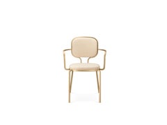 Liù Armchair, Leather Kairos Doeskin Colour, Satin Brass Stucture, Made in Italy
