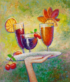 Liu BingHui Impresionista Óleo original sobre lienzo "Bebida 2"