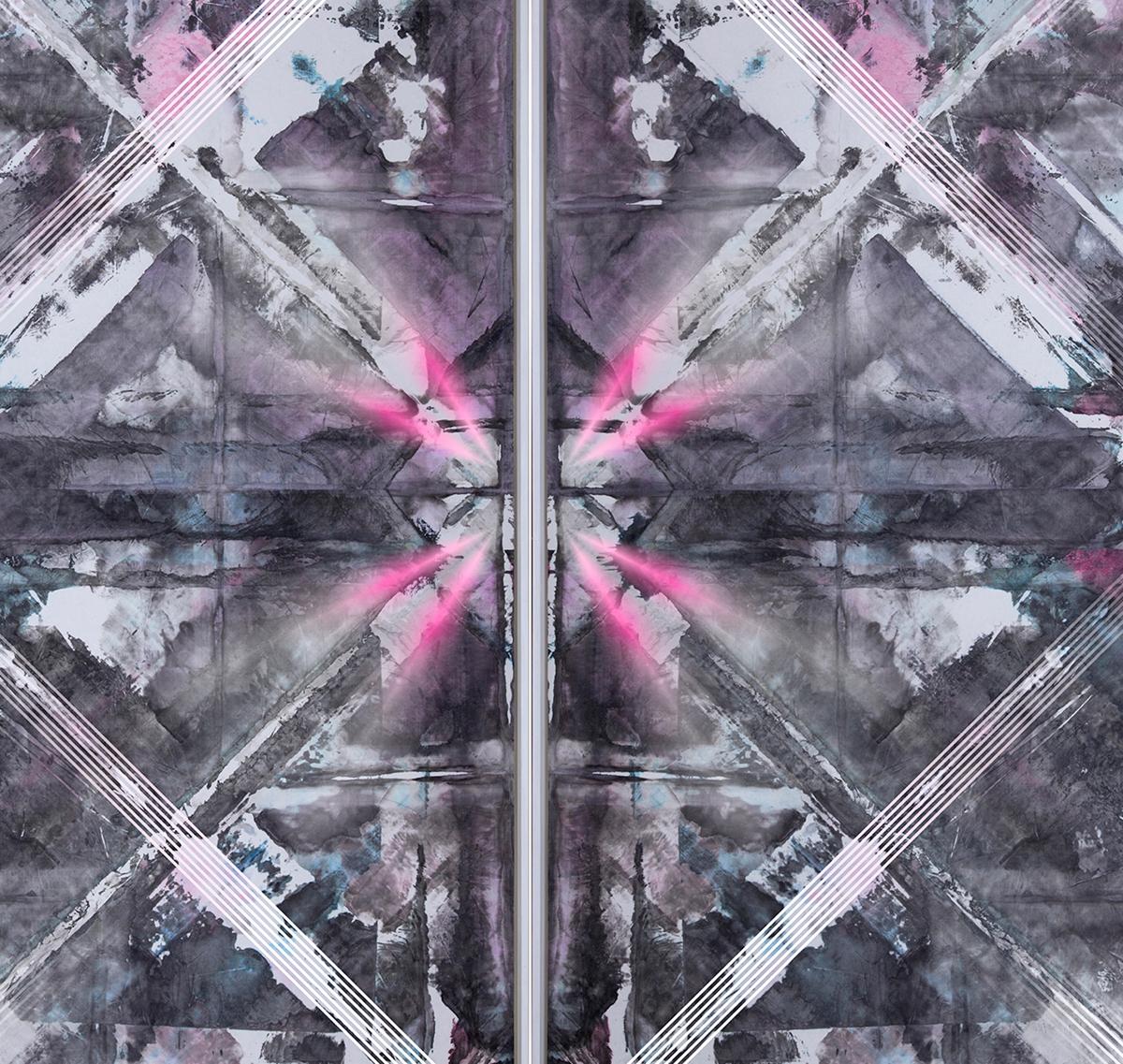 Abstracción geométrica contemporánea - Pintura mixta-502109102 - Abstract Painting Gris de Liu Gang 