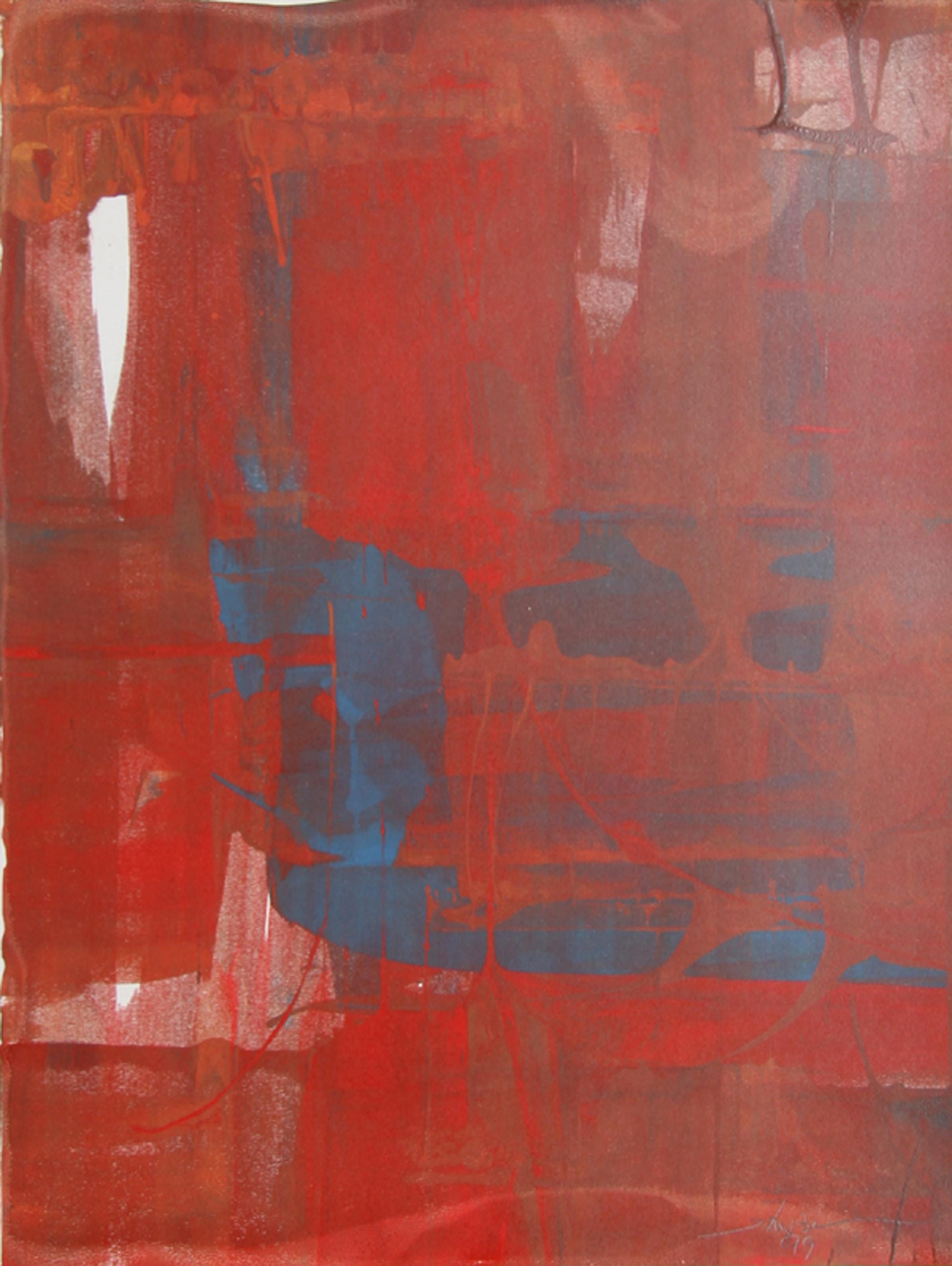 Liu Jian, Chinese (1961 - ) - LV, Year:  1999, Medium:  Monoprint, signed and dated in pencil, Size:  25  x 19 in. (63.5  x 48.26 cm), Description:  An Abstract Expressionist monoprint on paper by Chinese-Canadian artist Liu Jian. This colorful