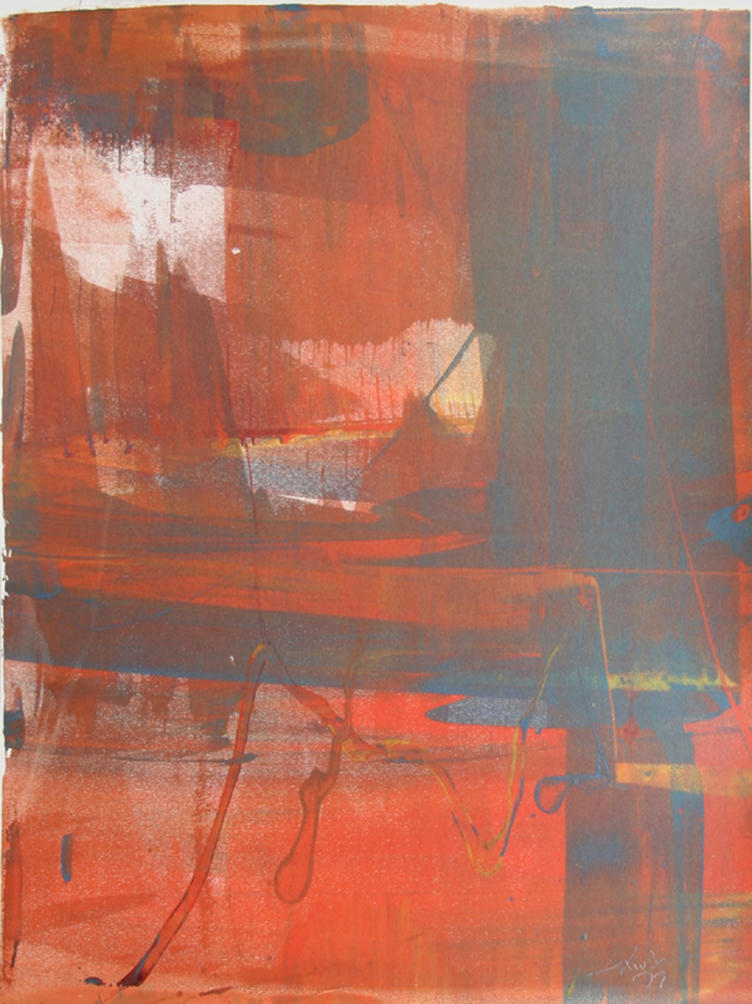 Liu Jian, Chinese (1961 - ) - LXXXVIII, Year:  1999, Medium:  Monoprint, signed and dated in pencil, Size:  25  x 19 in. (63.5  x 48.26 cm), Description:  An Abstract Expressionist monoprint on paper by Chinese-Canadian artist Liu Jian. This