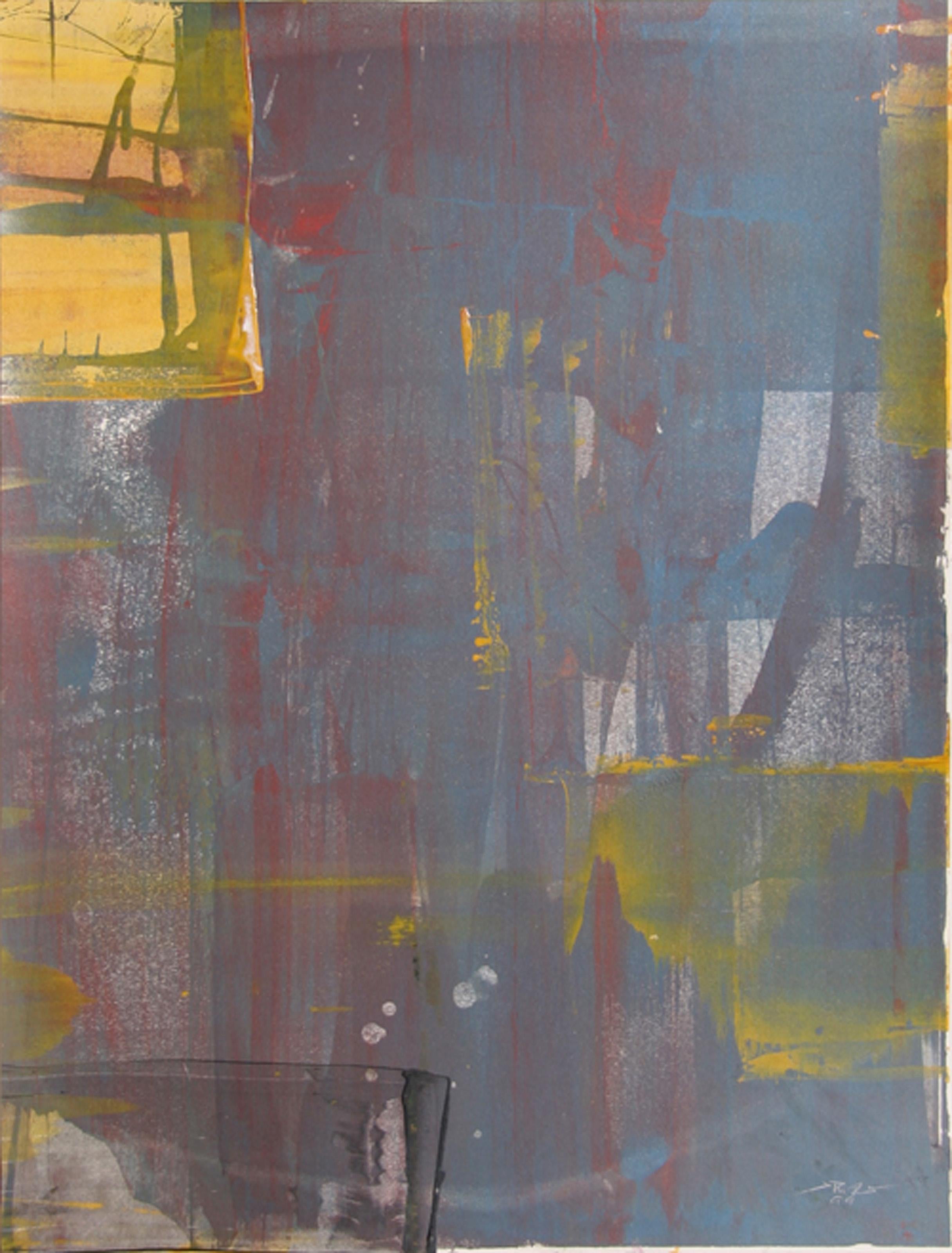 Liu Jian, Chinese (1961 - ) - XXX, Year:  1999, Medium:  Monoprint, signed and dated in pencil, Size:  25  x 19 in. (63.5  x 48.26 cm), Description:  An Abstract Expressionist monoprint on paper by Chinese-Canadian artist Liu Jian. This colorful