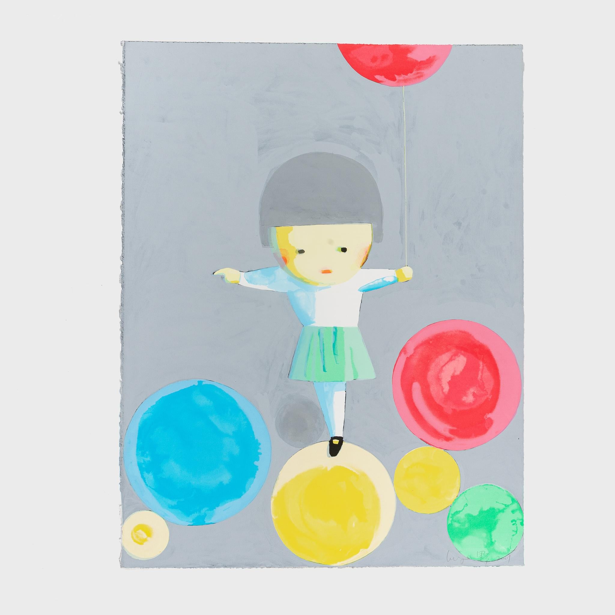Liu Ye Still-Life Print – Kleines Mädchen mit Ballonen