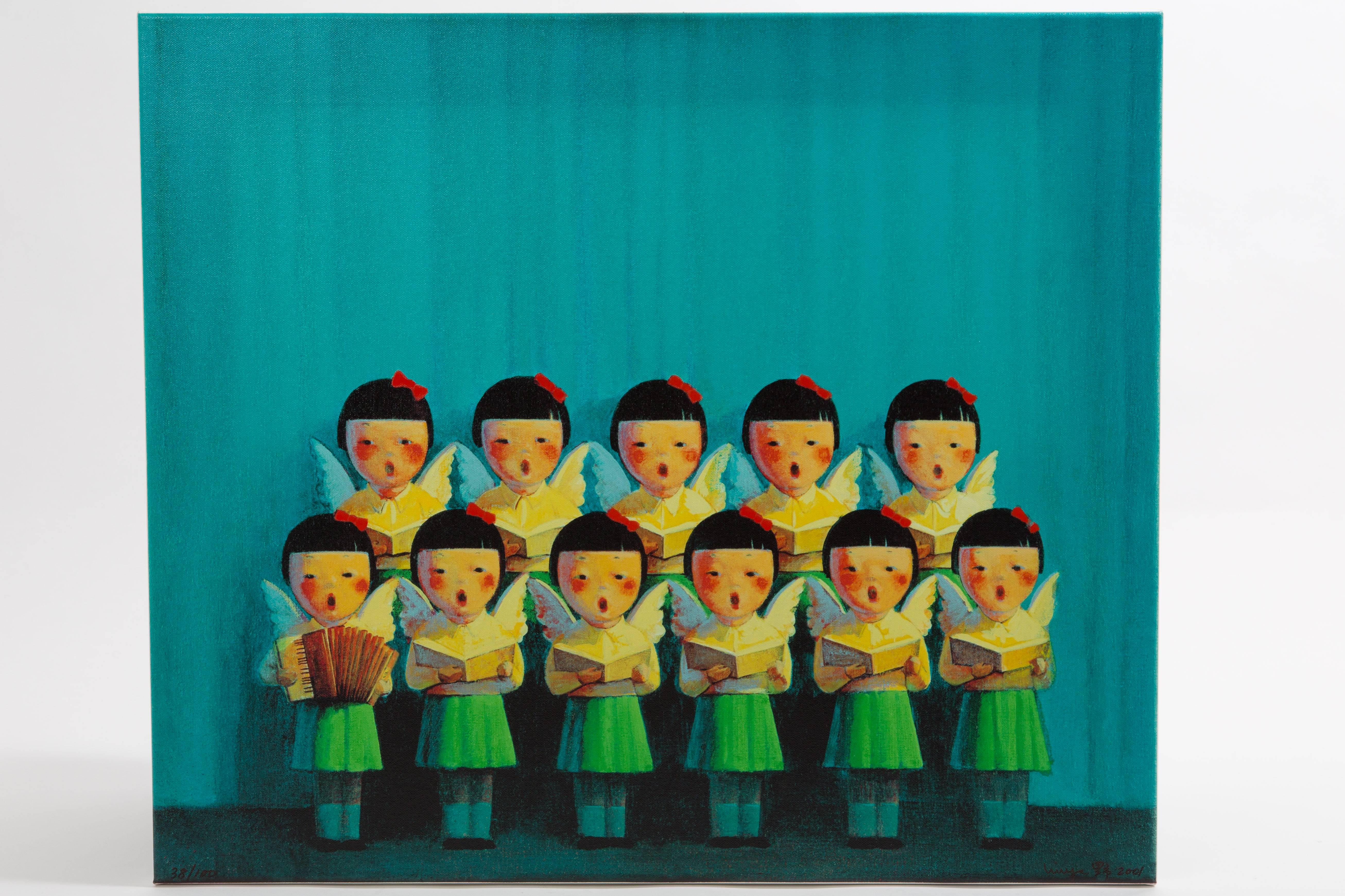 Liu Ye Portrait Print - LIU YE CHILDREN IN CHORUS acrilic on canvas 