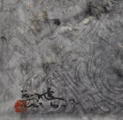 Evening Wind, Contemporary Asian Abstract Painting Grey Ink Art Chinese Paper