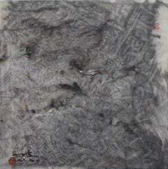 Evening Wind, Contemporary Asian Abstract Painting Grey Ink Art Chinese Paper