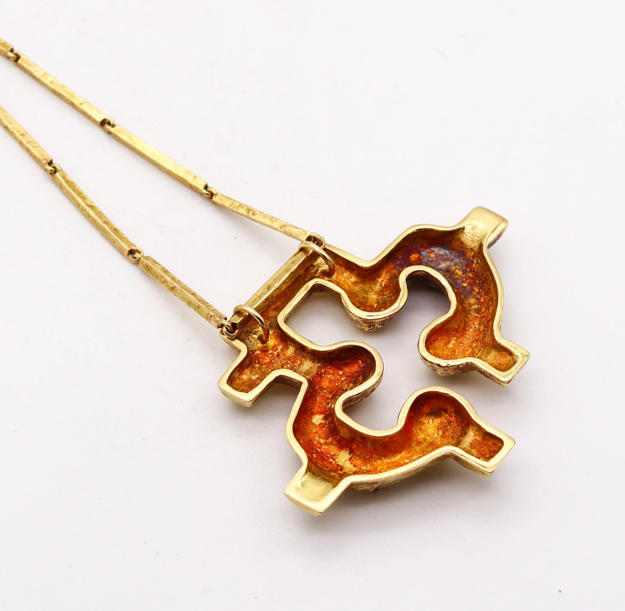 Liuba Wolf 1970 Concretism Sculptural Pendant Necklace Chain In 18Kt Yellow Gold For Sale 2