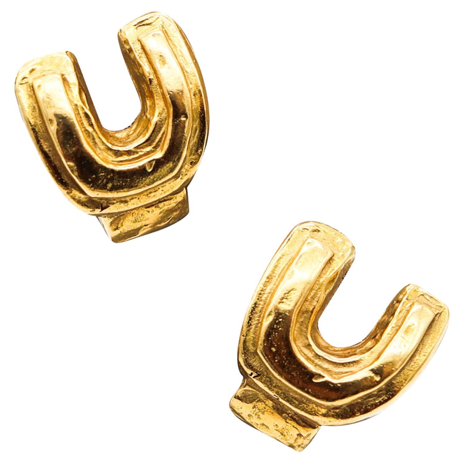 Liuba Wolf 1970 Sao Paulo Concretism Sculptural Earrings  In 18Kt Yellow Gold For Sale