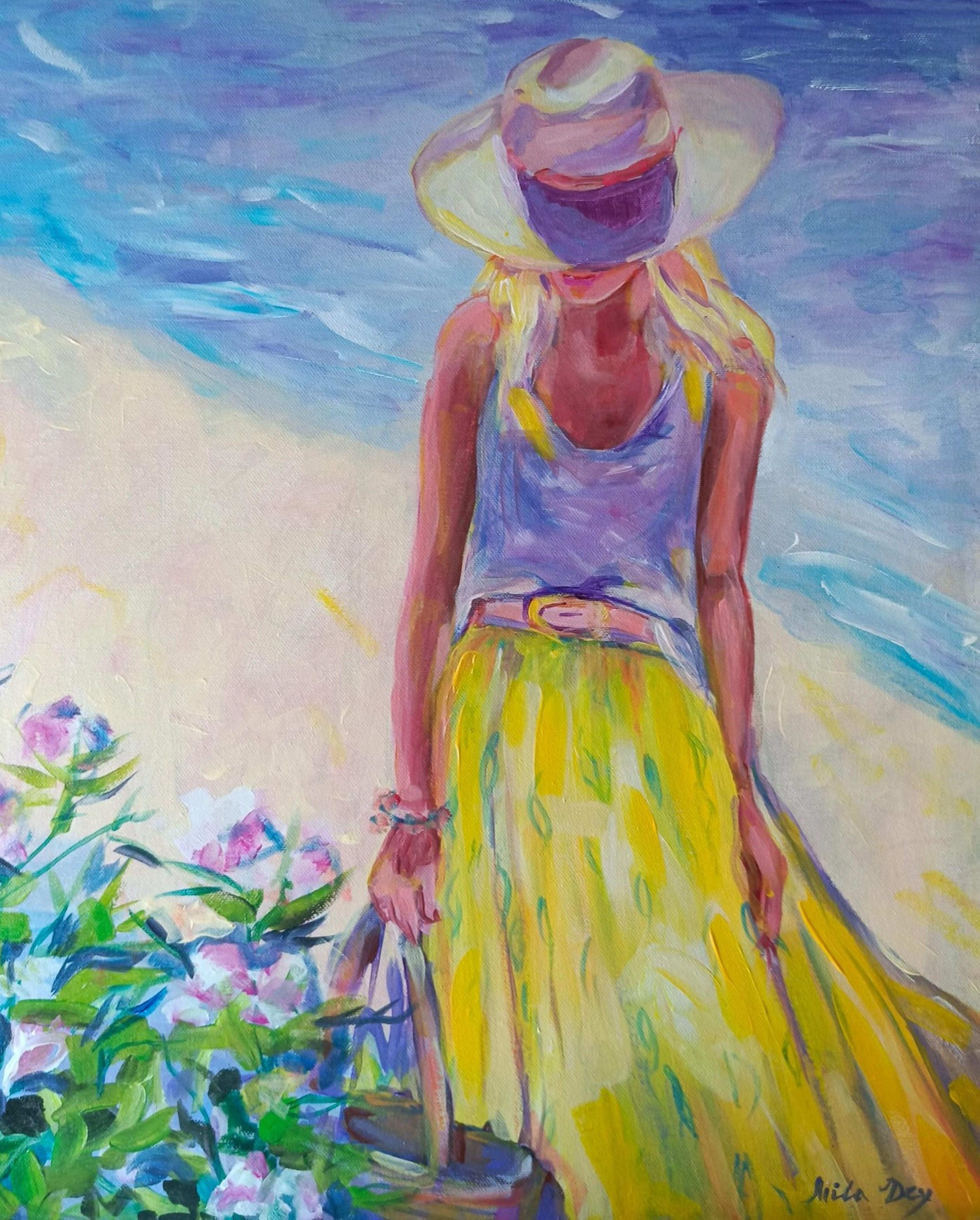 The smell of the sea and blooming aleanders, light dresses and skirts, hats and jewelry. All these are bright impressions of summer.
These impressions will stay with us forever.
A painting can remind us of experienced feelings and pleasant emotions.
