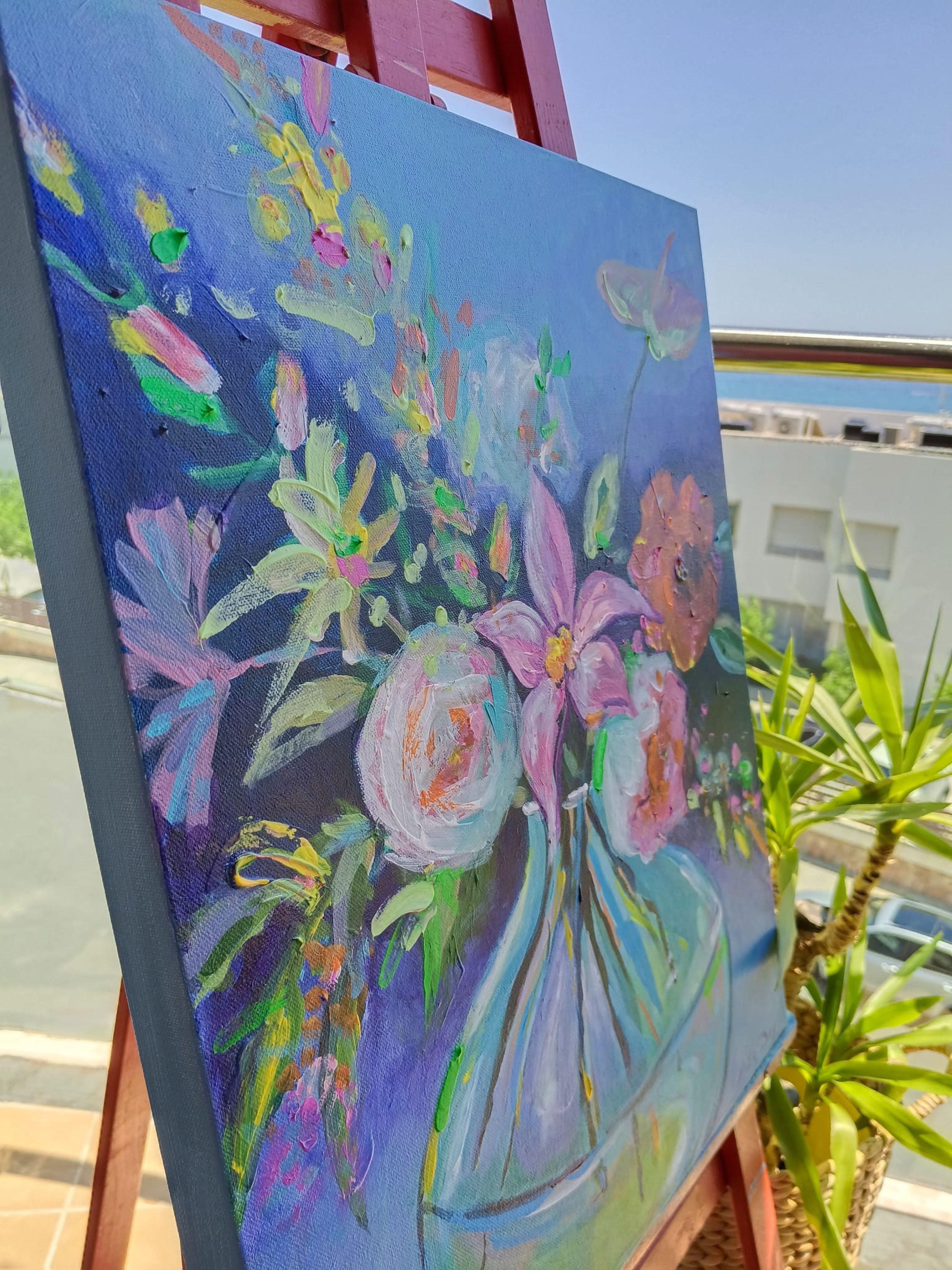 Festive bouquet 005 - Blue Still-Life Painting by Liudmila Shabazova 