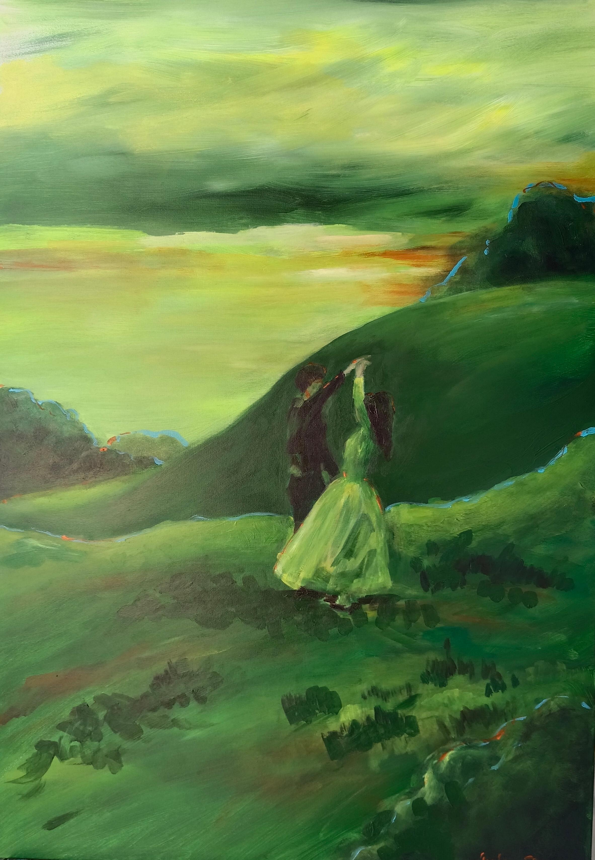 Liudmila Shabazova  Landscape Painting – "Grüner Sonnenuntergang".