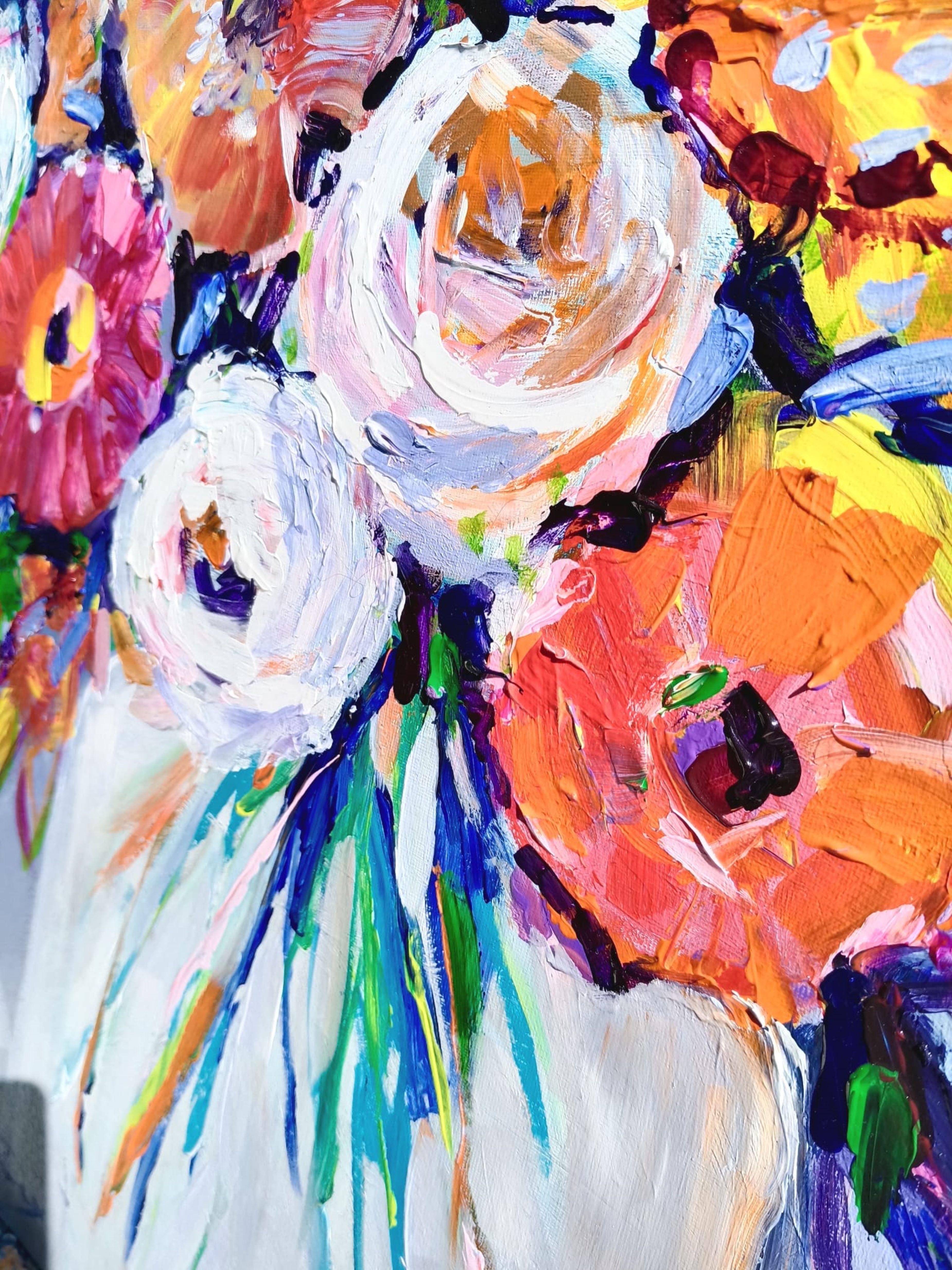 Rosen und Gerbera. (Grau), Still-Life Painting, von Liudmila Shabazova 